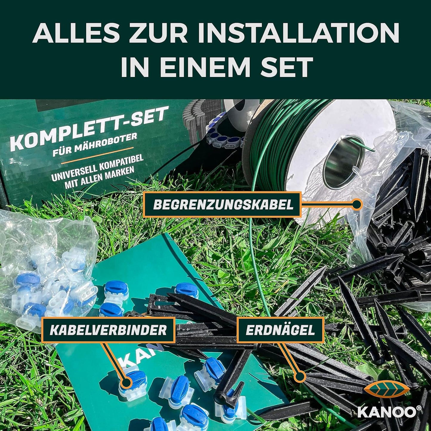 Mähroboter Begrenzungskabel Set, 150m Kabel + 300 Erdnägel + 20 Kabelverbinder