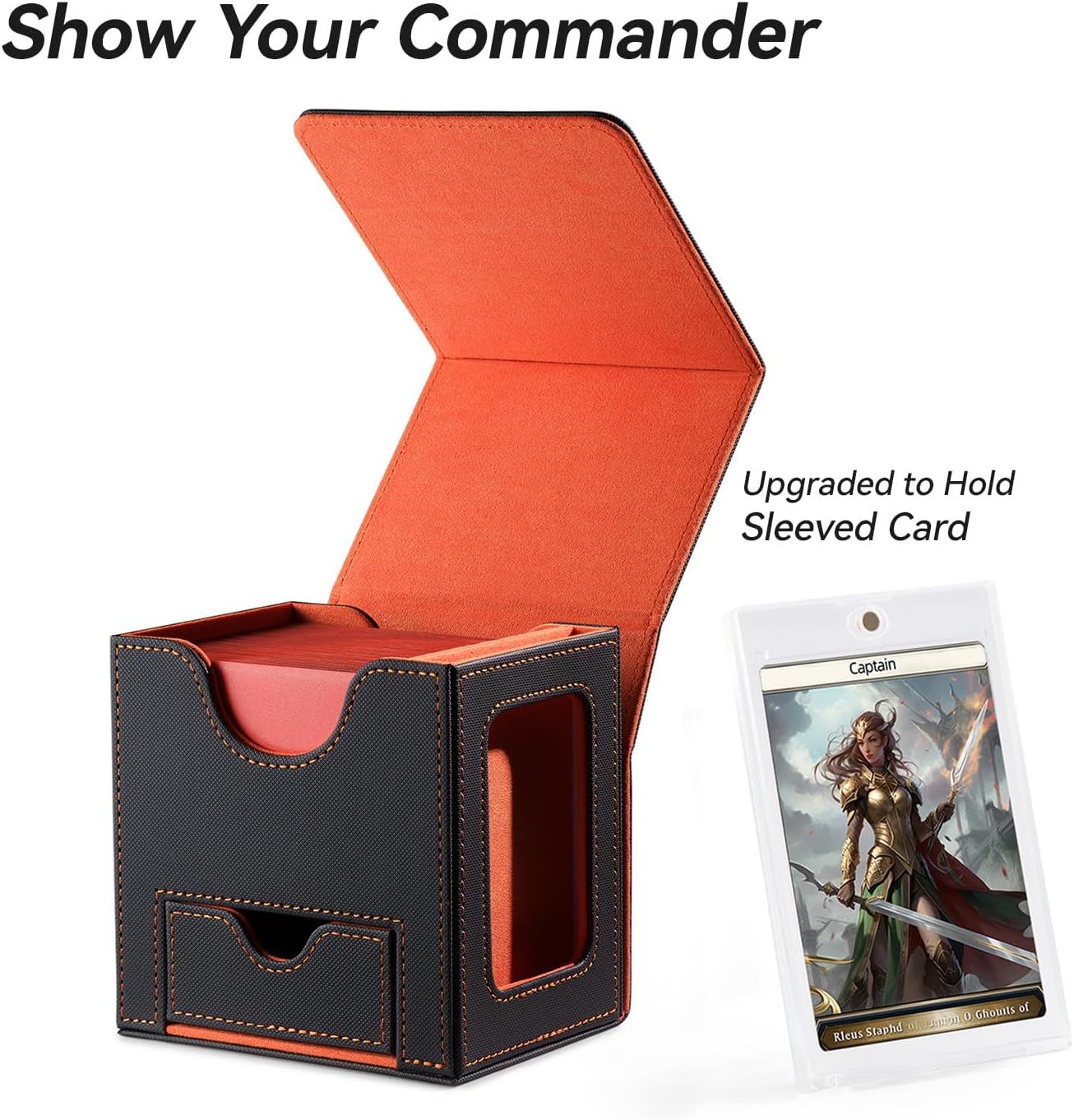 Commander Deckbox für MTG mit Karten- und Würfelschale, 1. Classic (Dunkelgrau/Orange)