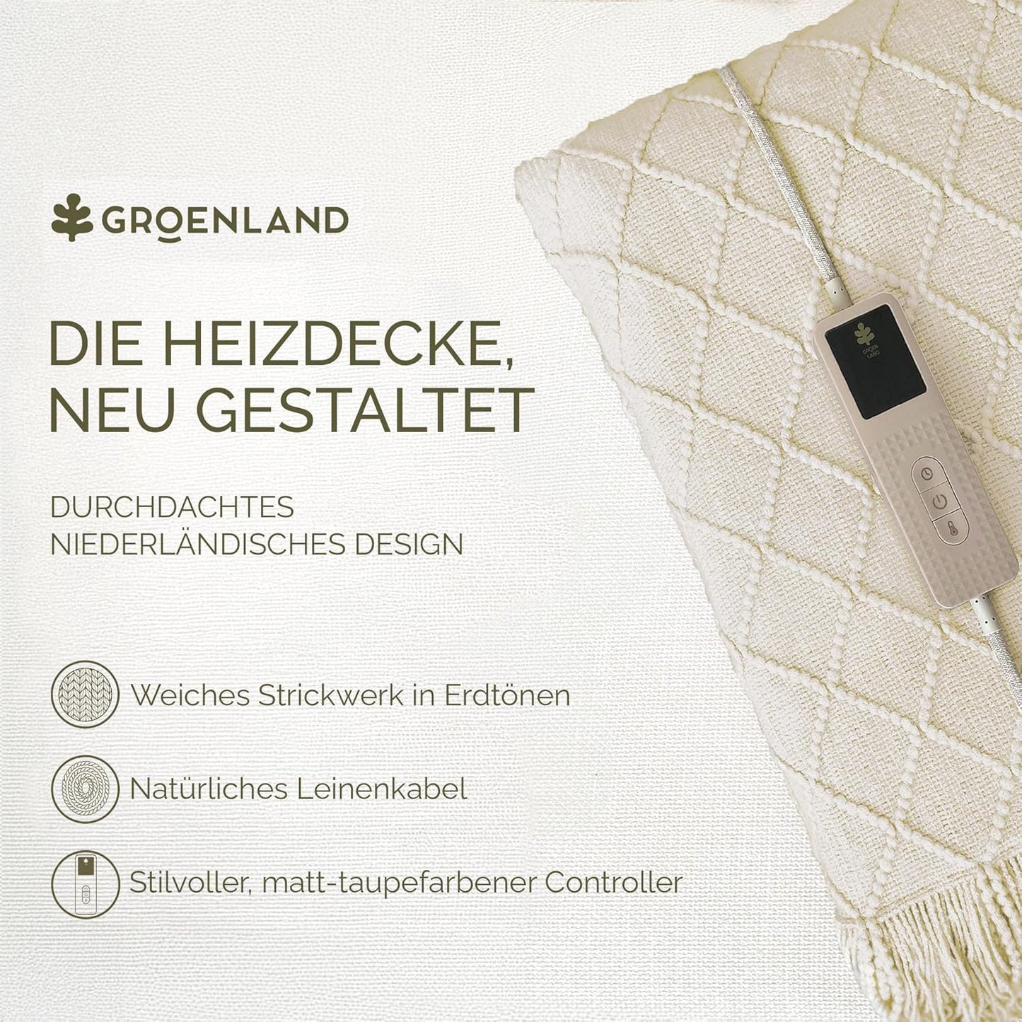 Bohem Heizdecke mit 9 Heizstufen & Timer, White Clay
