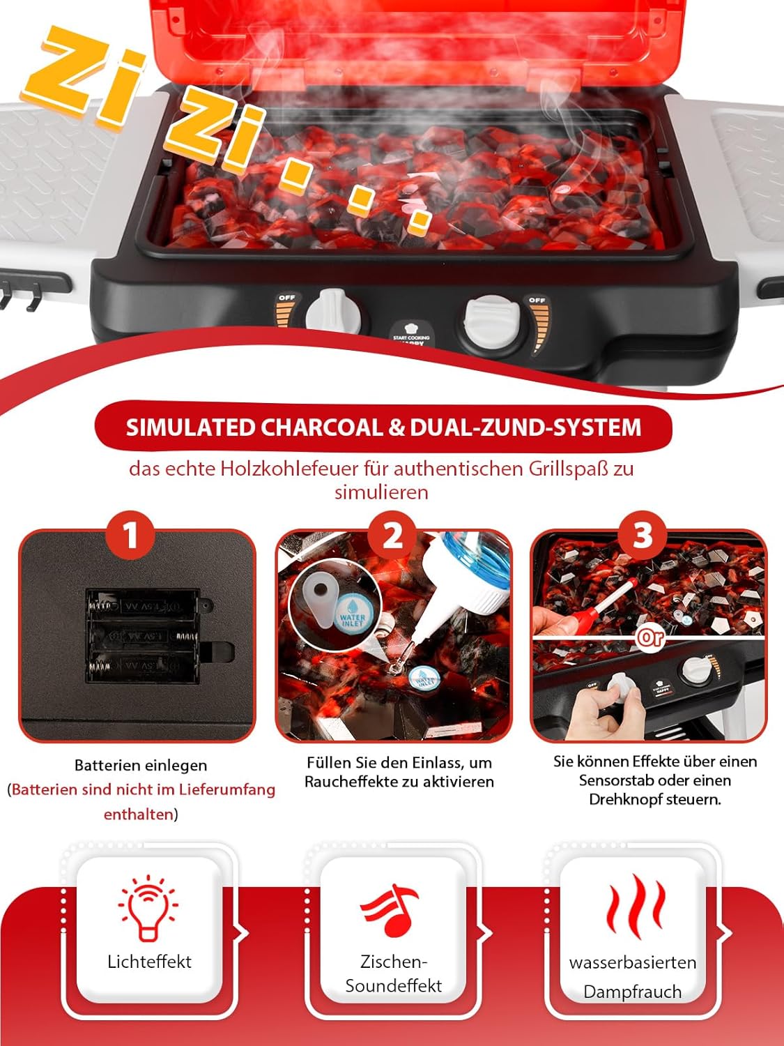 Kinder Barbecue Grill Spielset mit Rauch & Licht
