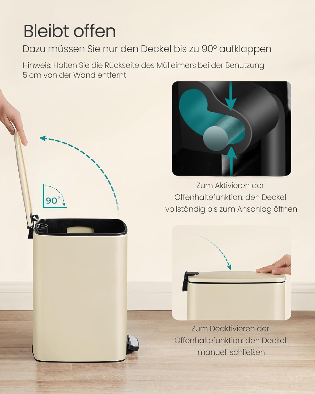 Tretmülleimer mit Softclose, sandbeige 20 L