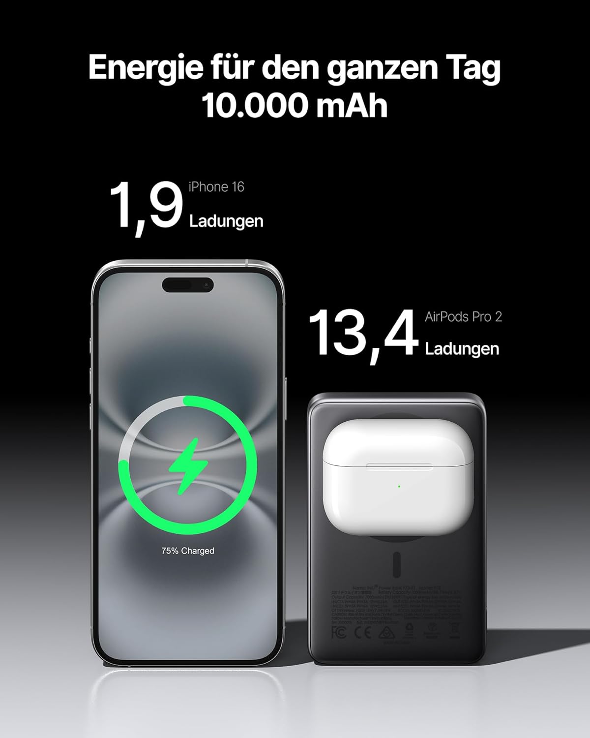 Magnetische Powerbank, Schwarz 10000mAh