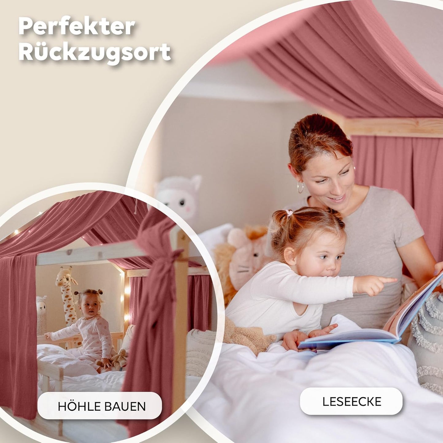 Hausbett Stoffhimmel-Set, Altrosa 2er Set 67 x 270cm