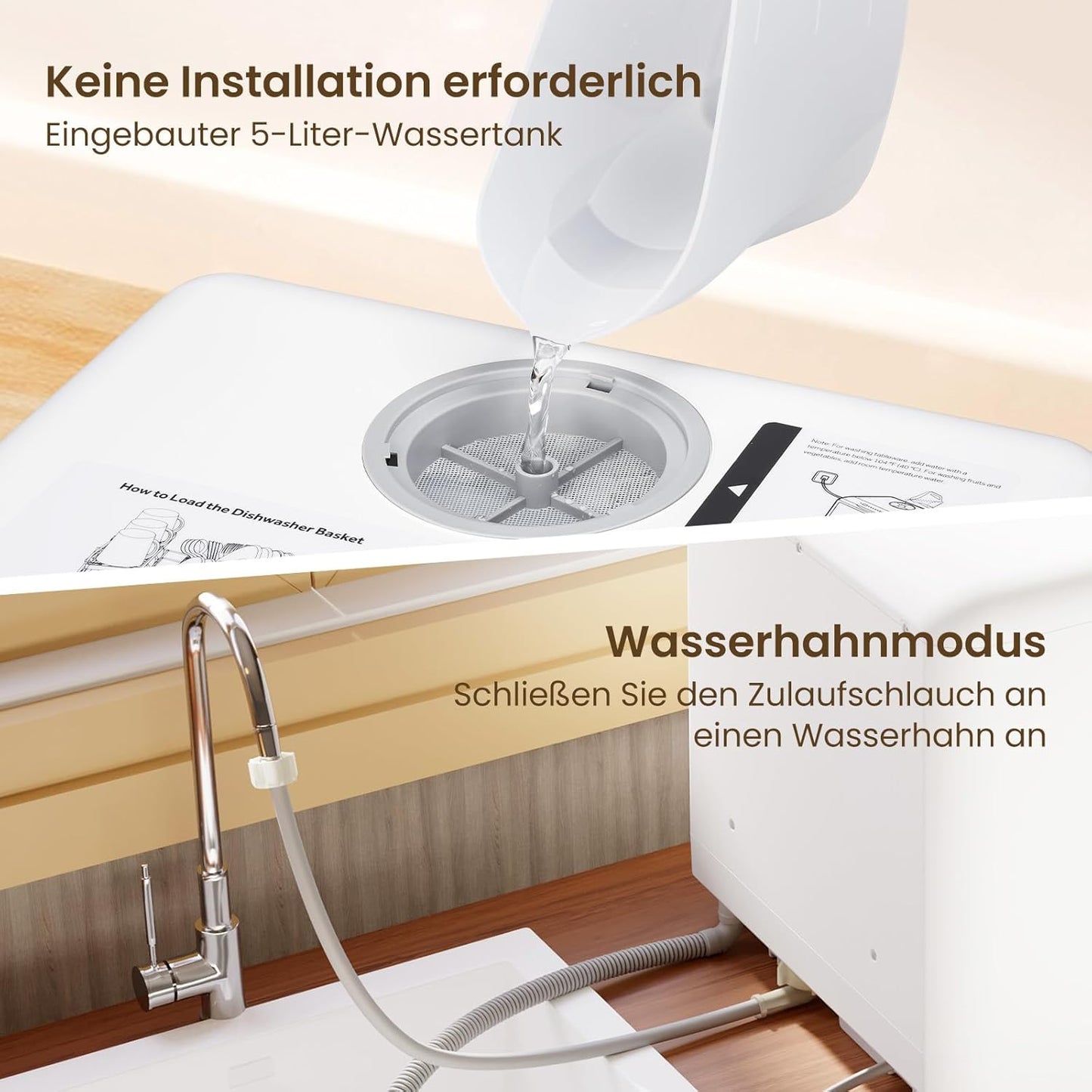 Mini Tischgeschirrspüler mit 6 Programmen und Wassertank, White