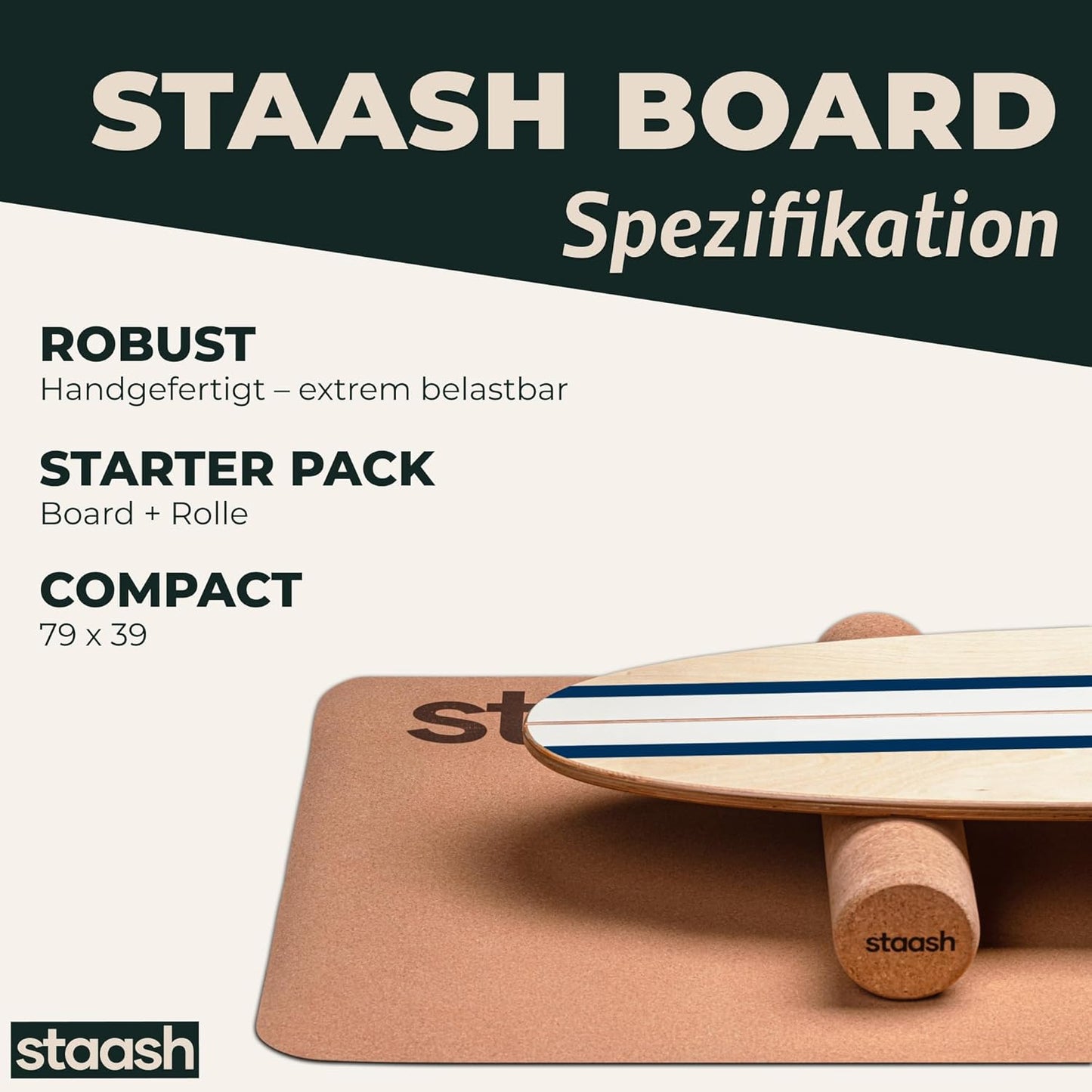 Balance Board Starter Kit für Fitness & Training, STAASH - Blau Classic