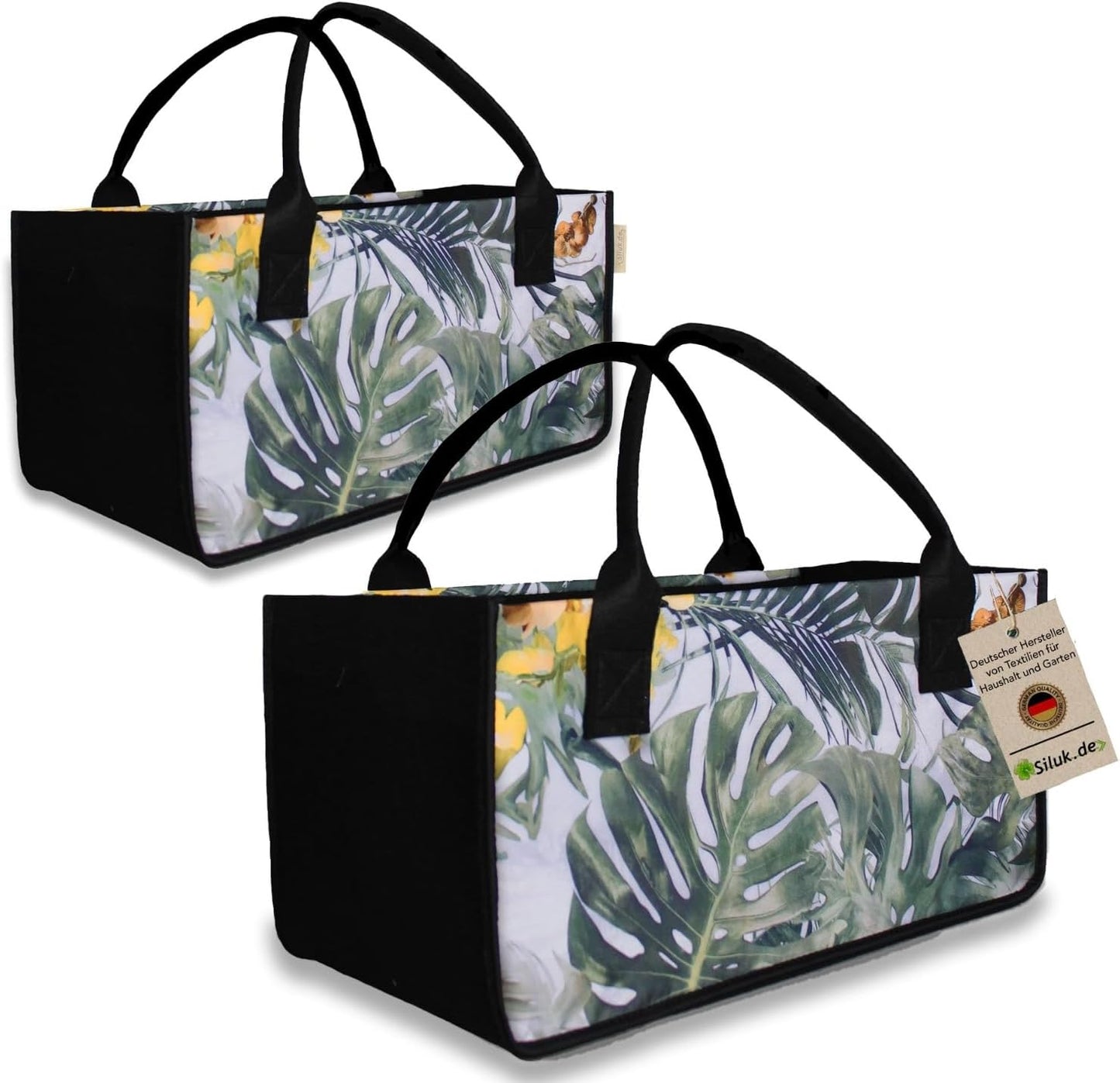 Filztaschen-Set für Einkäufe, Blume - Weiß