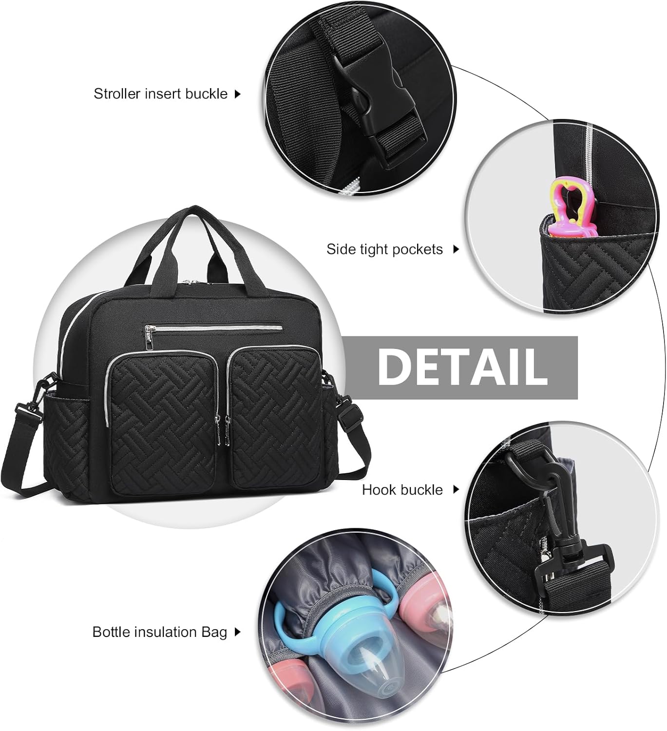 Baby-Wickeltasche mit Wickelauflage, 37 Zentimeter x 14,5 Zentimeter x 37 Zentimeter Grosse Tasche mit Wickelauflage Schwarz