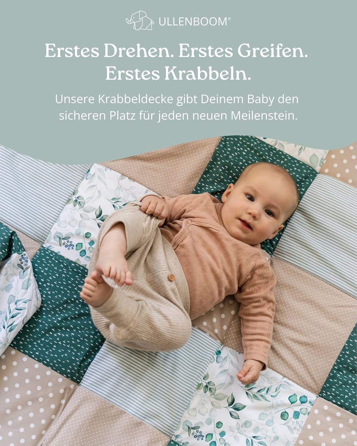 Gepolsterte Baby Krabbeldecke Eukalyptus, Eukalyptus 120 x 120 cm