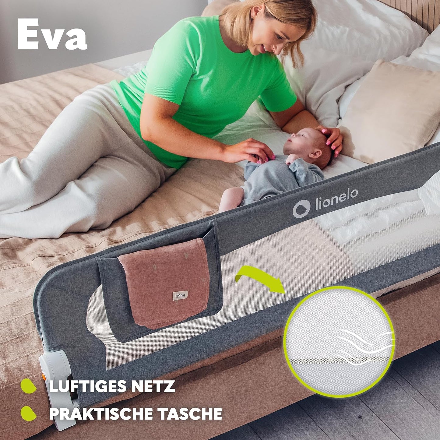 Rausfallschutz Bettgitter klappbar 150 cm, Beige Melange