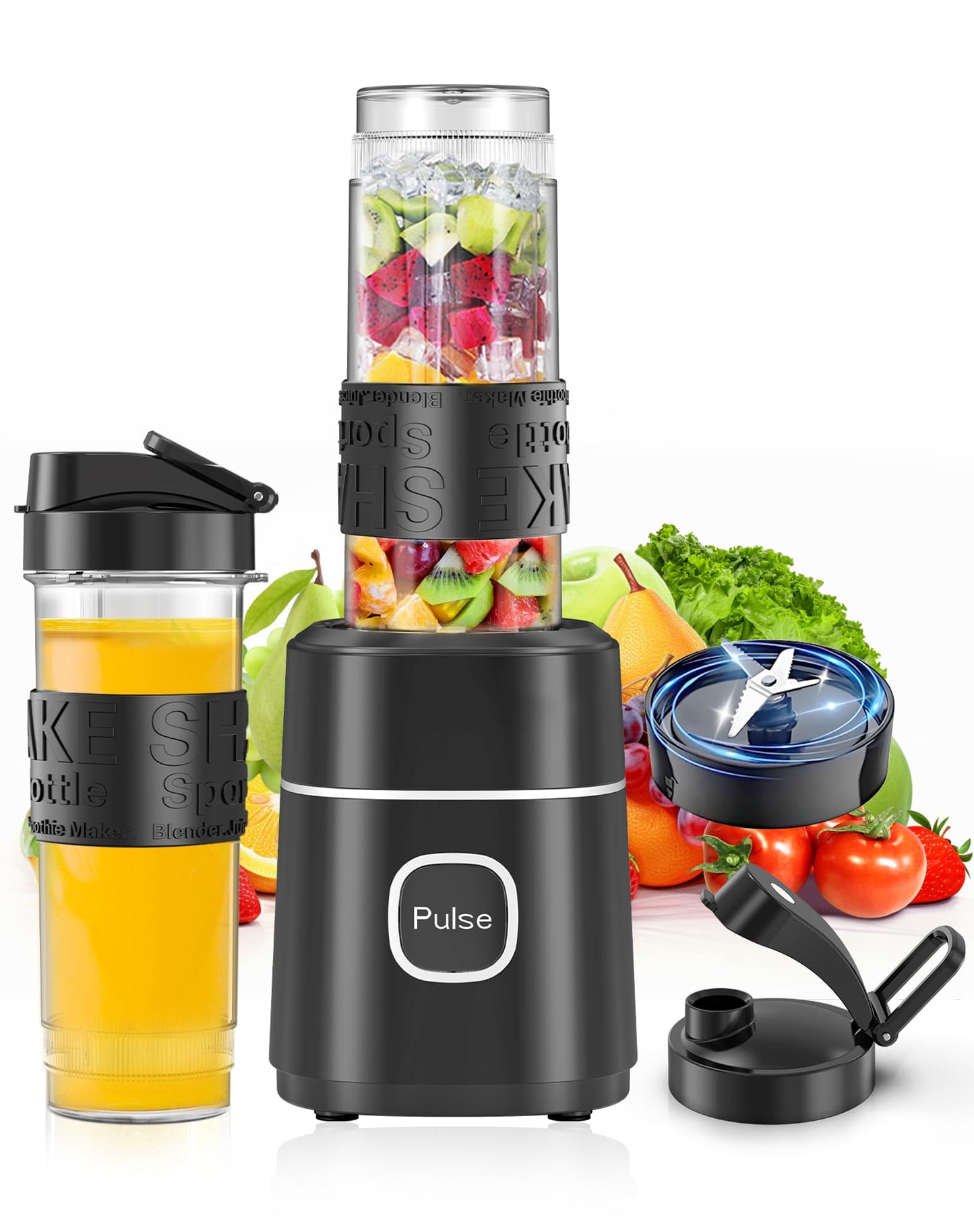 Mini Standmixer mit 4-Klingen-System, Schwarz