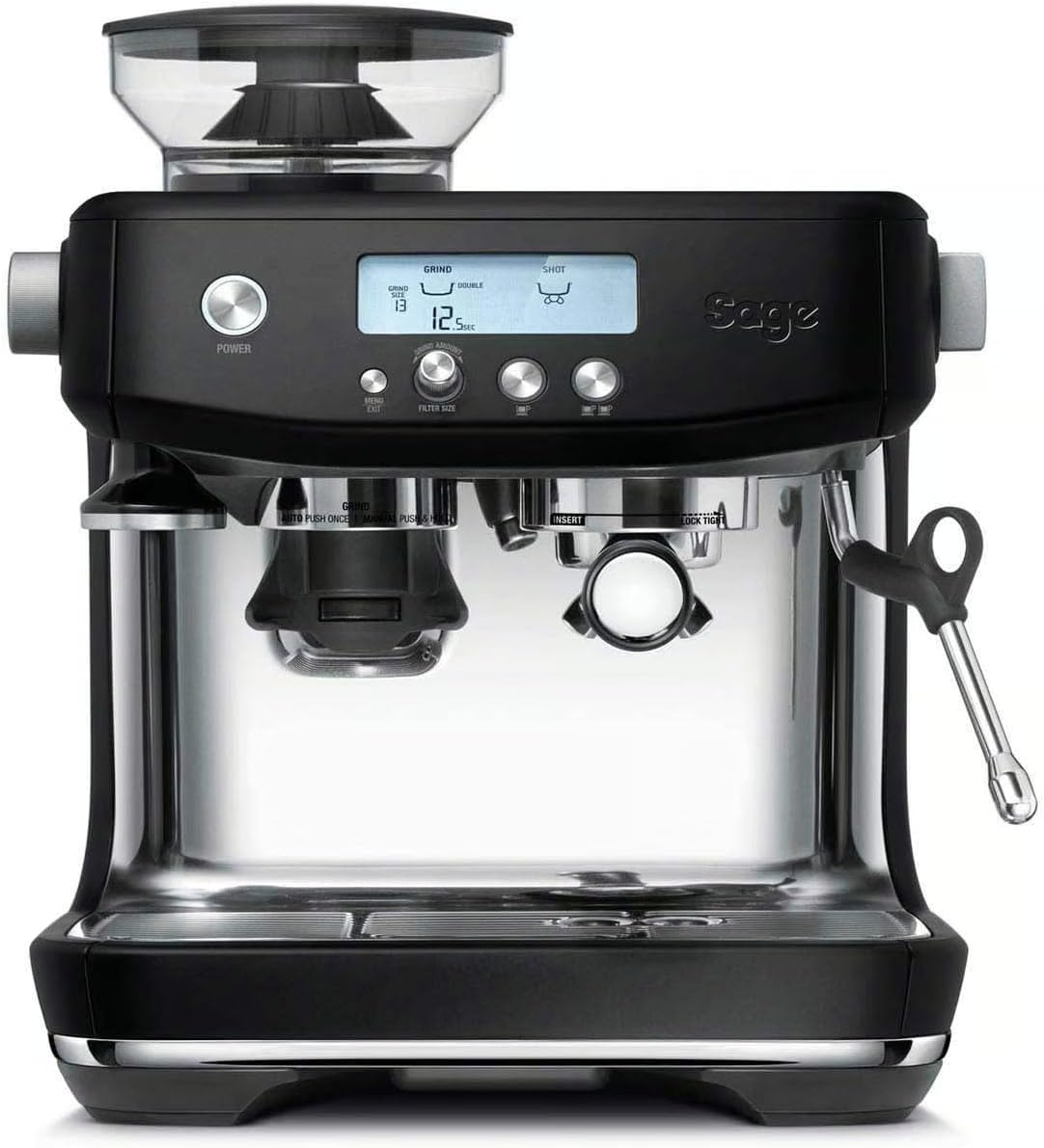 Kaffeemaschine mit manuellem Milchaufschäumer & Kegelmahlwerk, Schwarzer Trüffel Single