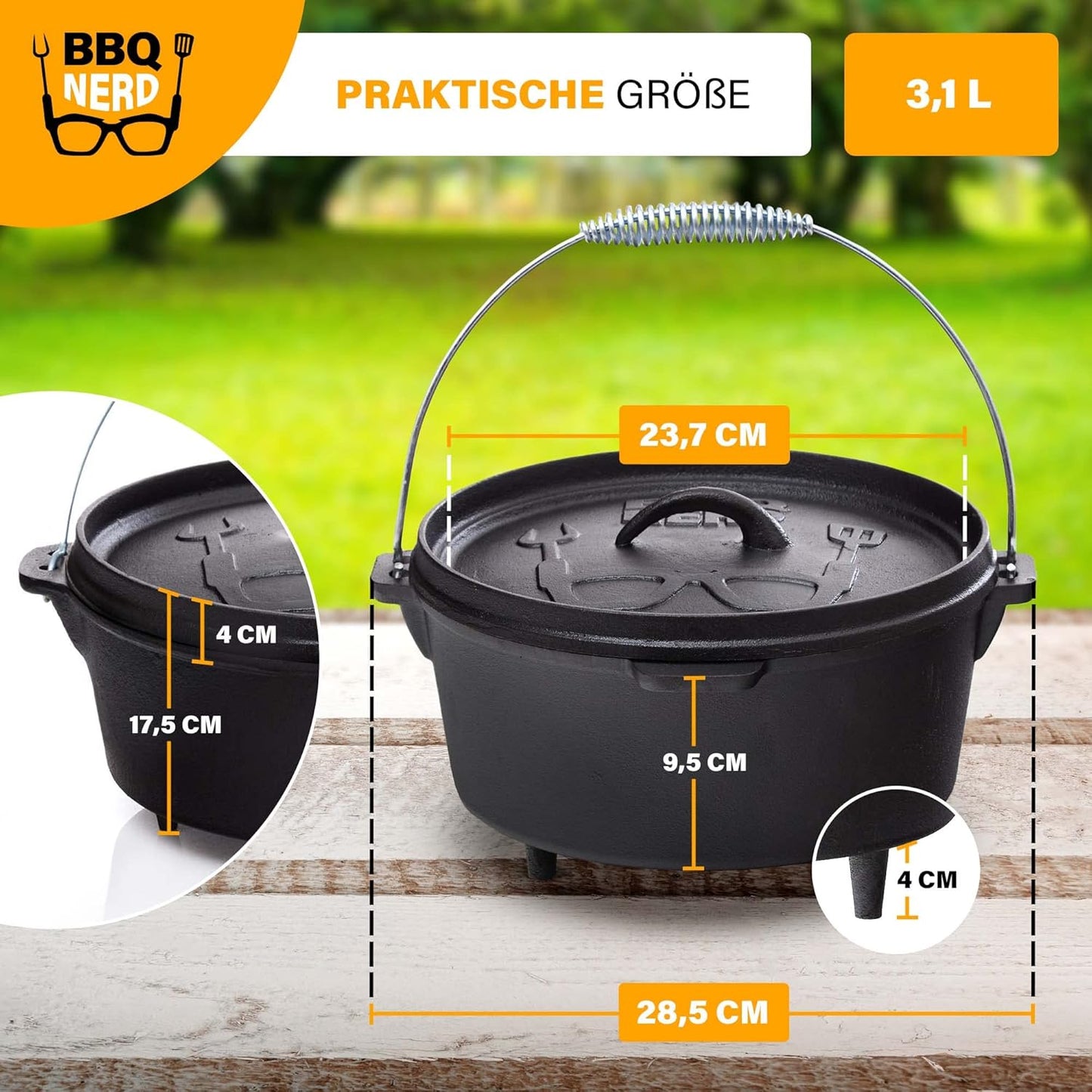 Dutch Oven Starter mit Deckelheber, "Starter" Topf mit Füssen / 3,1 Liter