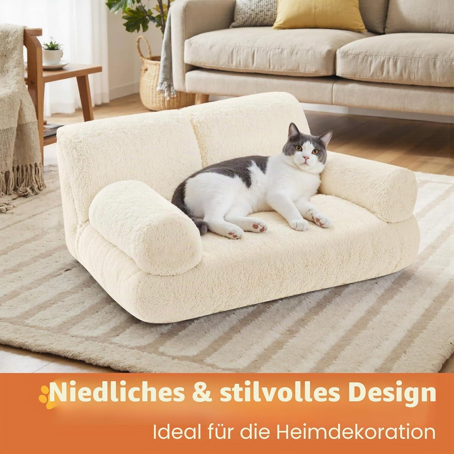 Orthopädisches Katzen- und Hundesofa mit abnehmbarem Bezug, Milky white 1