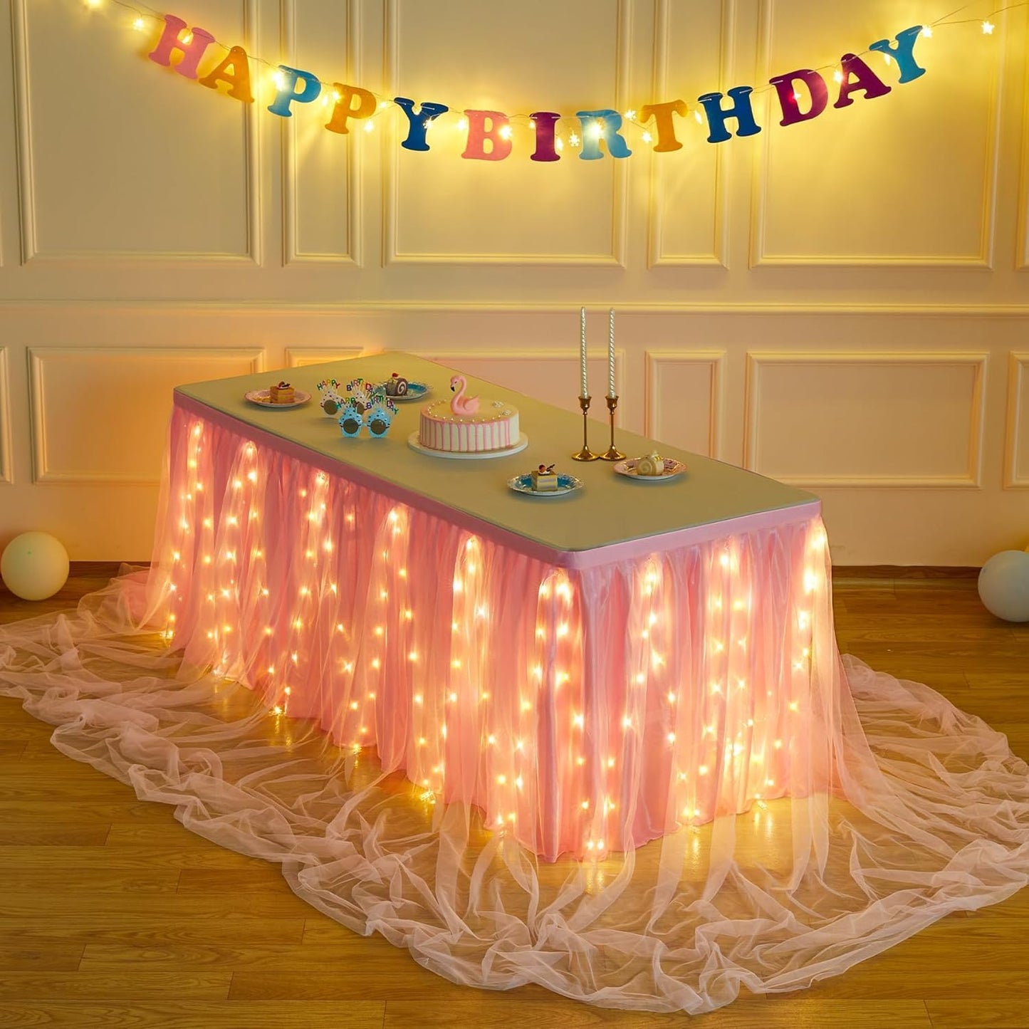 Tischrock mit LED, Rosa mit Led L183*H76cm