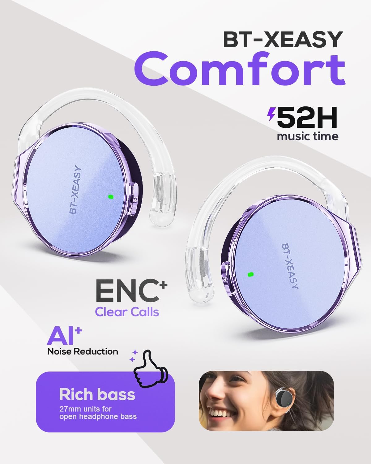 Bluetooth On-Ear Kopfhörer mit Geräuschunterdrückung, Flieder