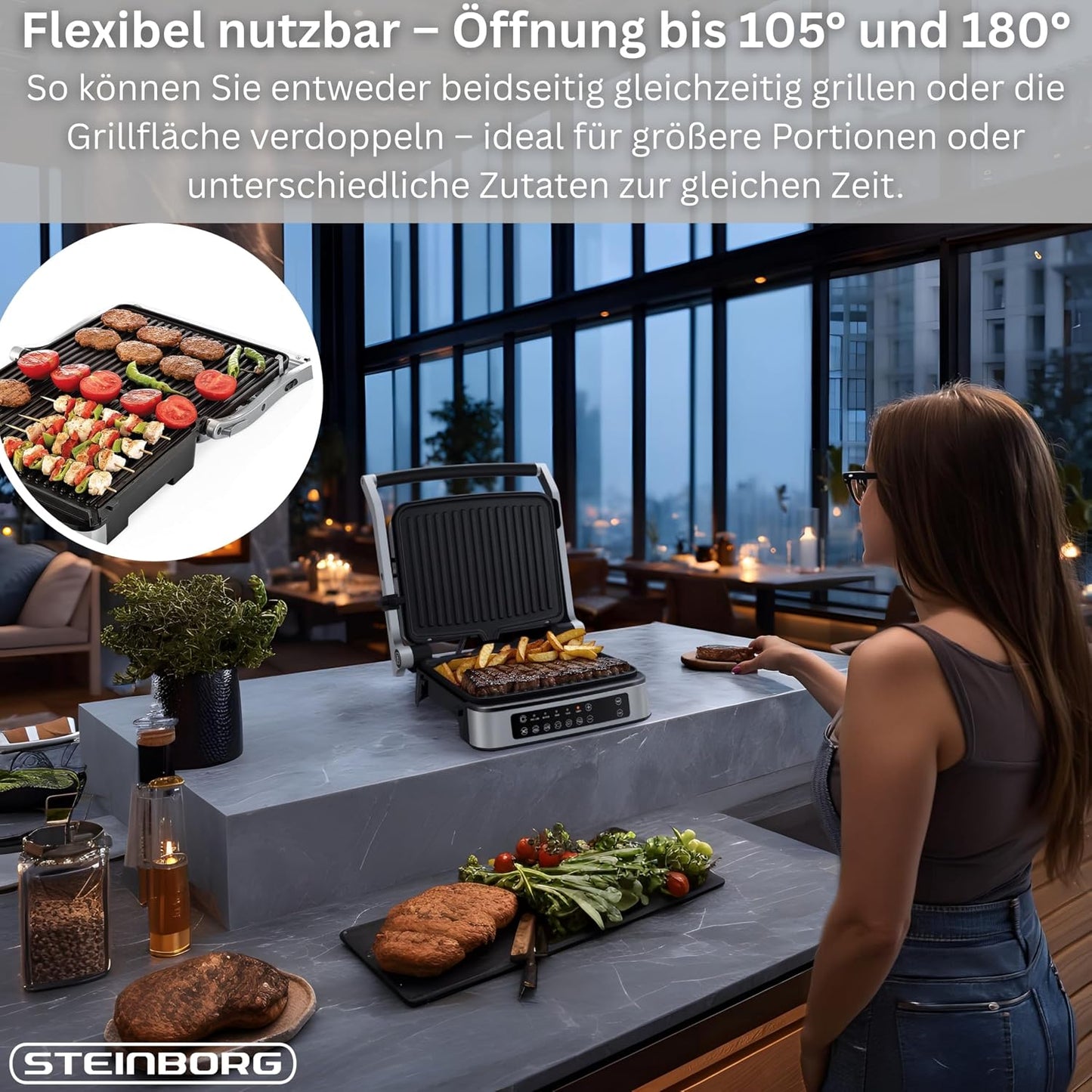 Kontaktgrill mit Touch-Display & abnehmbaren Platten