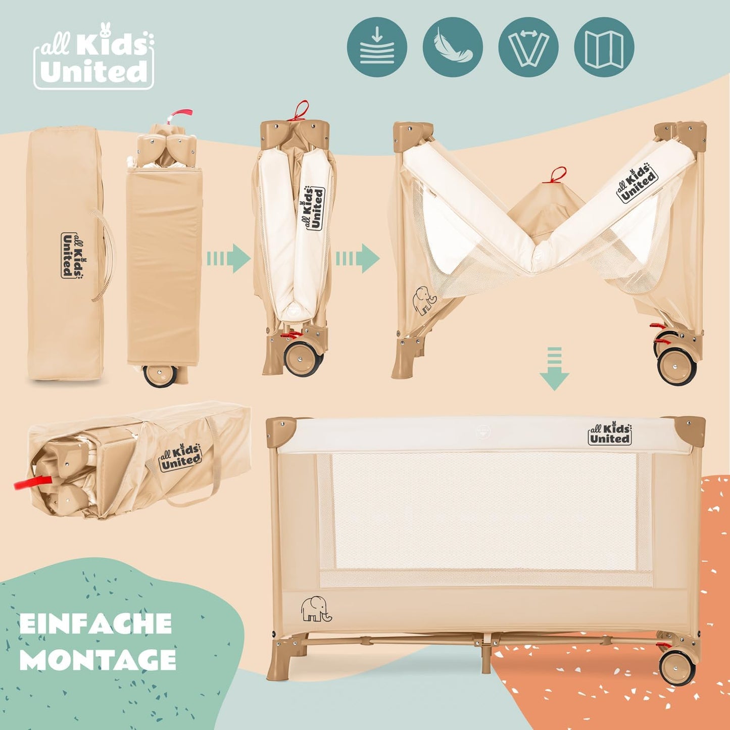 Baby-Reisebett mit Matratze und Zubehör, Beige