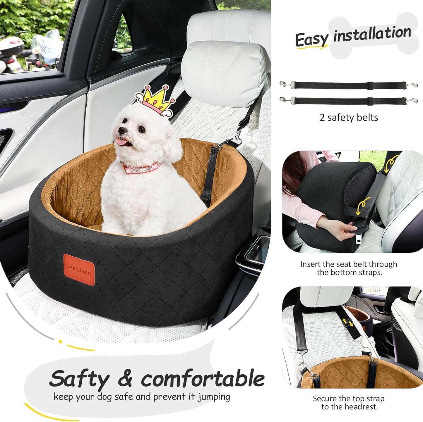 Haustier-Autositz mit Sicherheitsleine, Beige