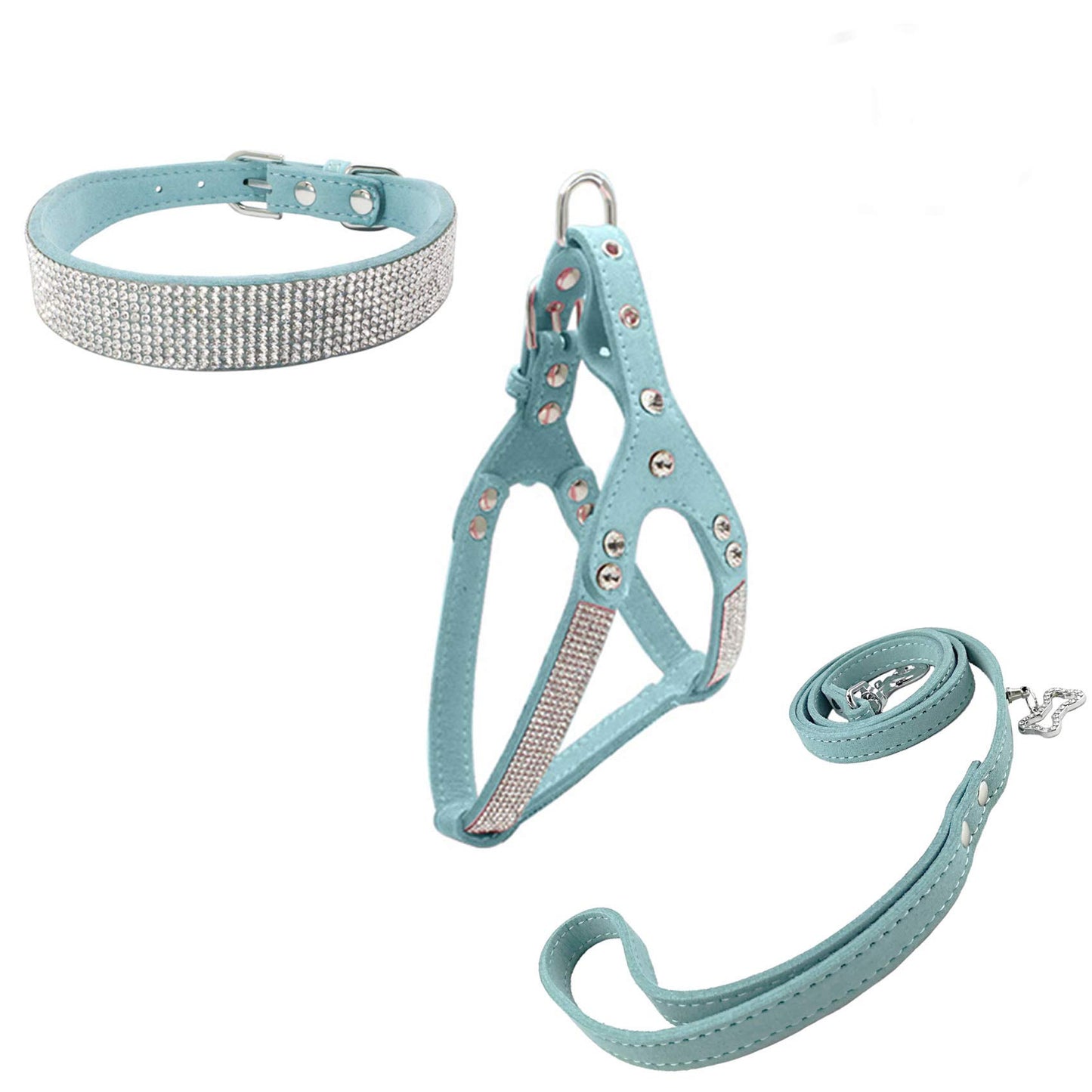 Hundehalsband Set mit 120 cm Leine und Brustgeschirr, L Blau