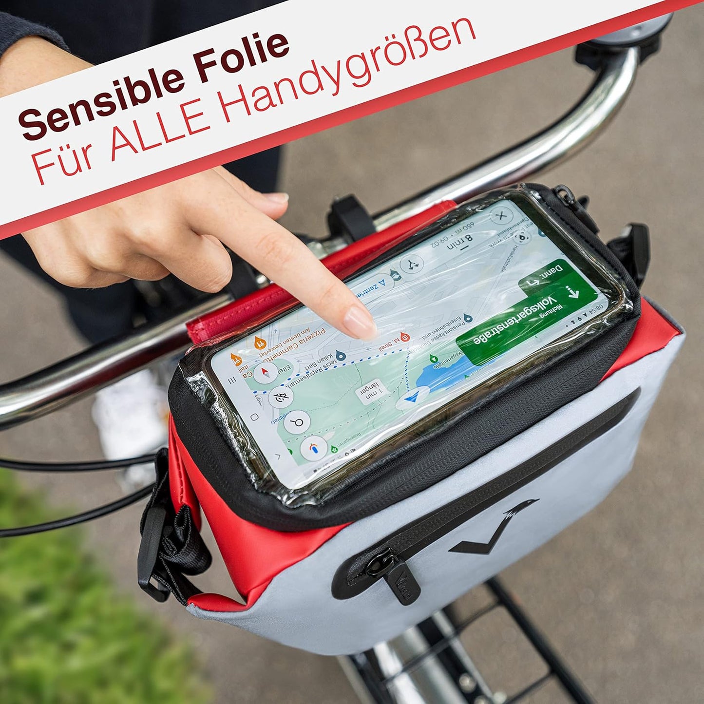 Wasserfeste Lenkertasche mit Handyfach, Rotreflective Einzeln