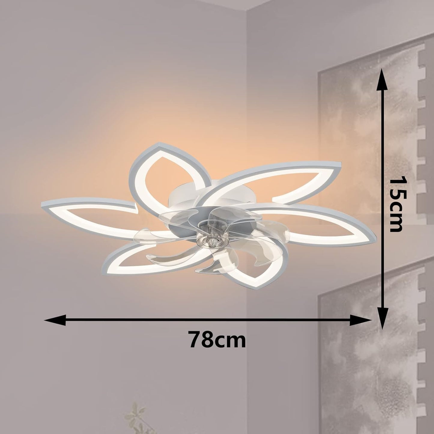 Deckenventilator mit LED und Fernbedienung, App-Steuerung, 78CM