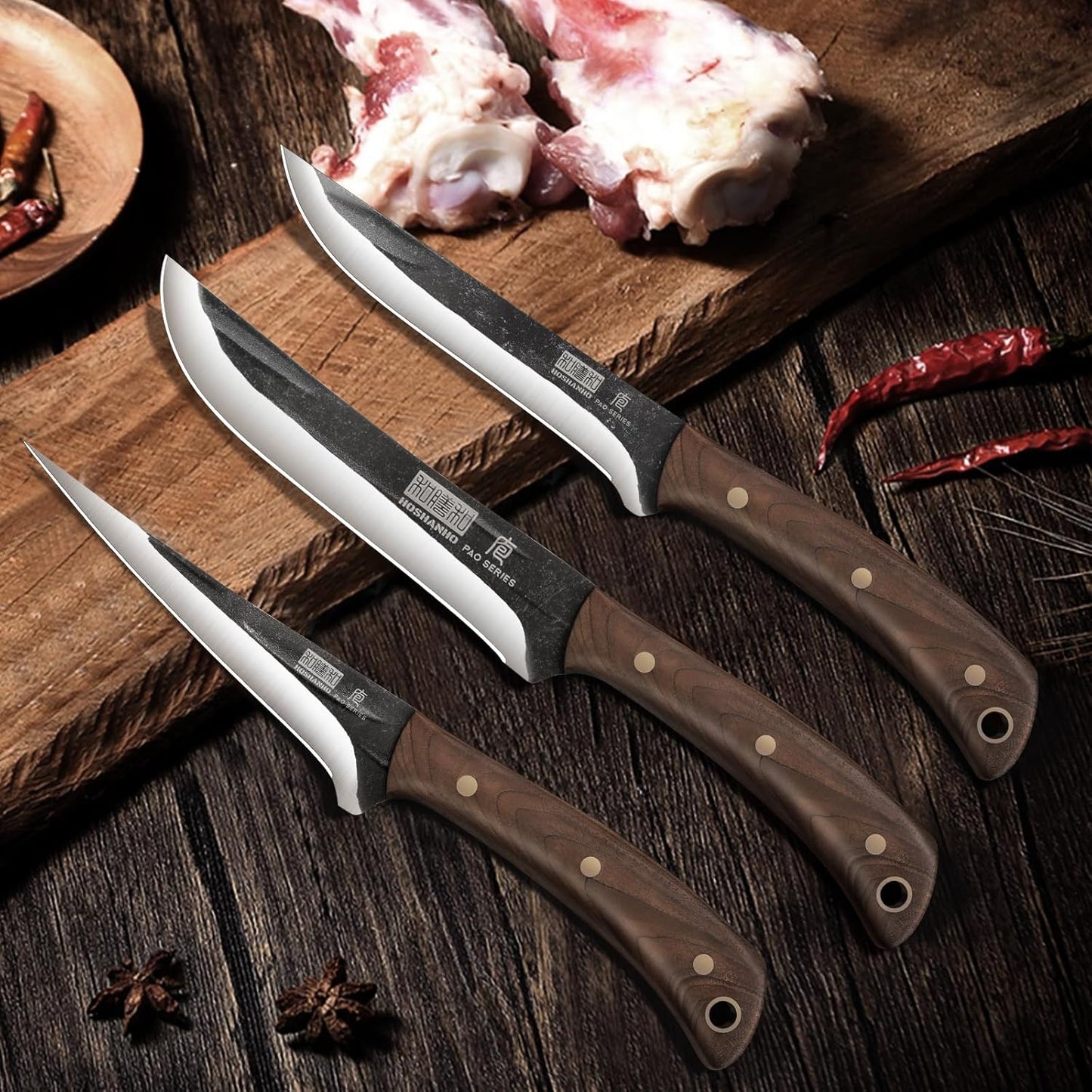3-teiliges Metzgermesser-Set, 3 Pieces Fillet & Cleaver & Paring Knife Set