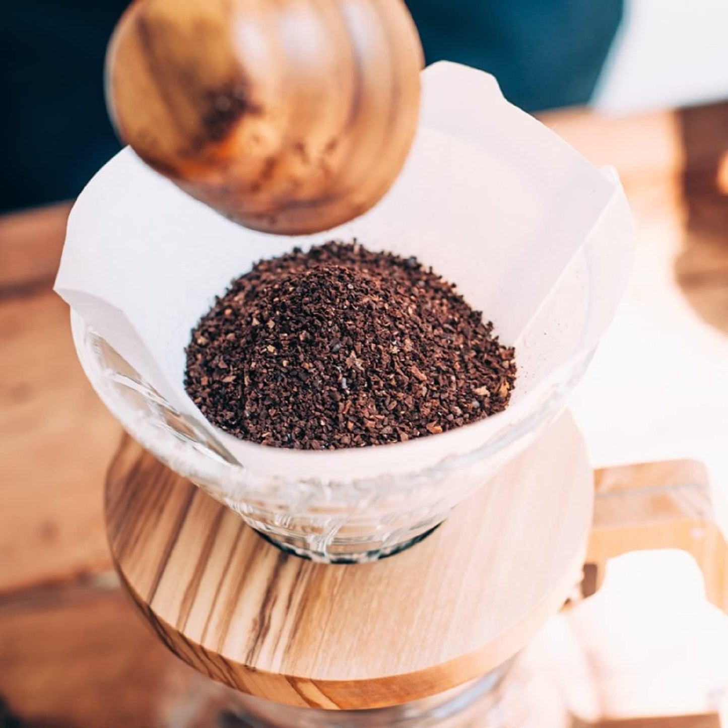 V60 Kaffeefilter, Olivenholz 01 Glas