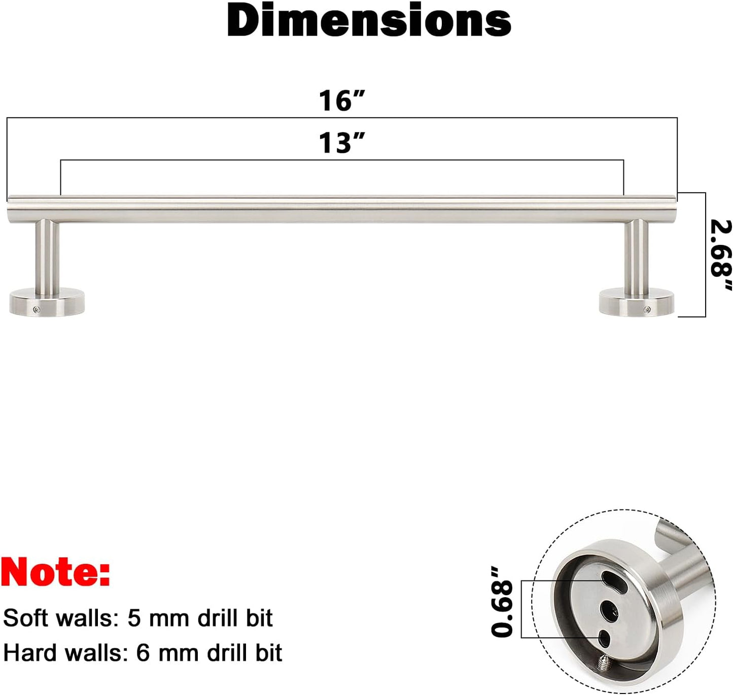 Badezimmer-Handtuchstange zur Wandmontage, 1 Packung 16 Inch Gebürstetes Nickel