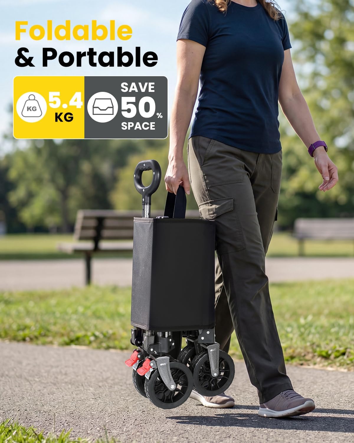Faltbarer Bollerwagen mit verstellbarem Griff 70L, Tiefschwarz 70L