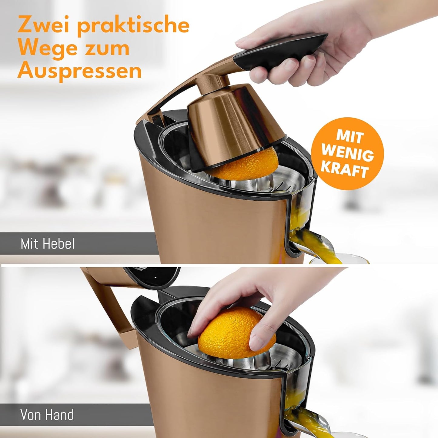 Orangensaftpresse, Kupfer - 600w - Inkl. Hebelarm