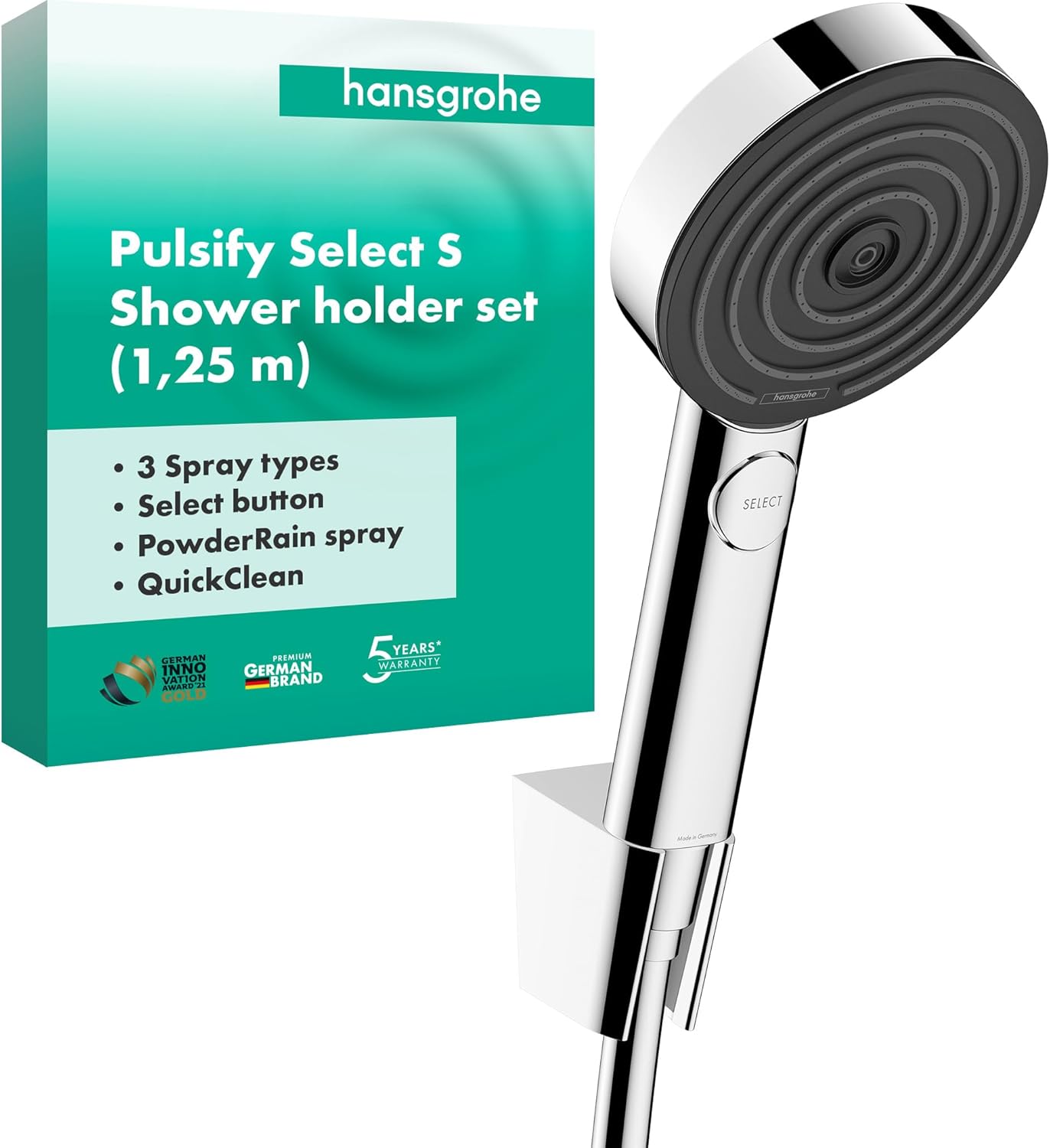Pulsify Select S Duschset mit Handbrause (3 Strahlarten), Chrom 3 Strahlarten