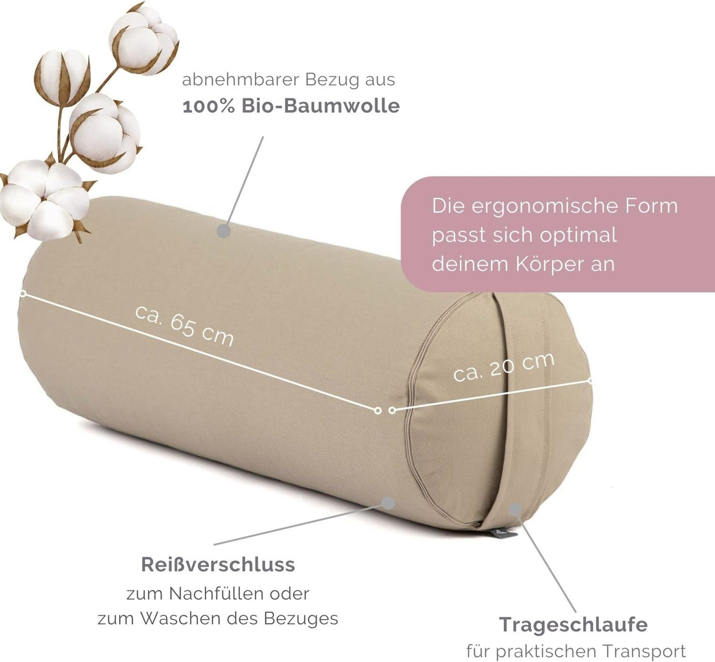 Yoga Bolster Eco, light taupe