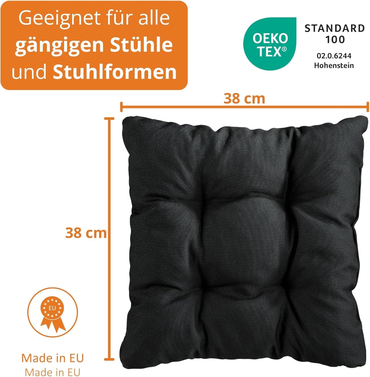 2er-Set Stuhlkissen für Indoor & Outdoor, waschbar, Schwarz 2