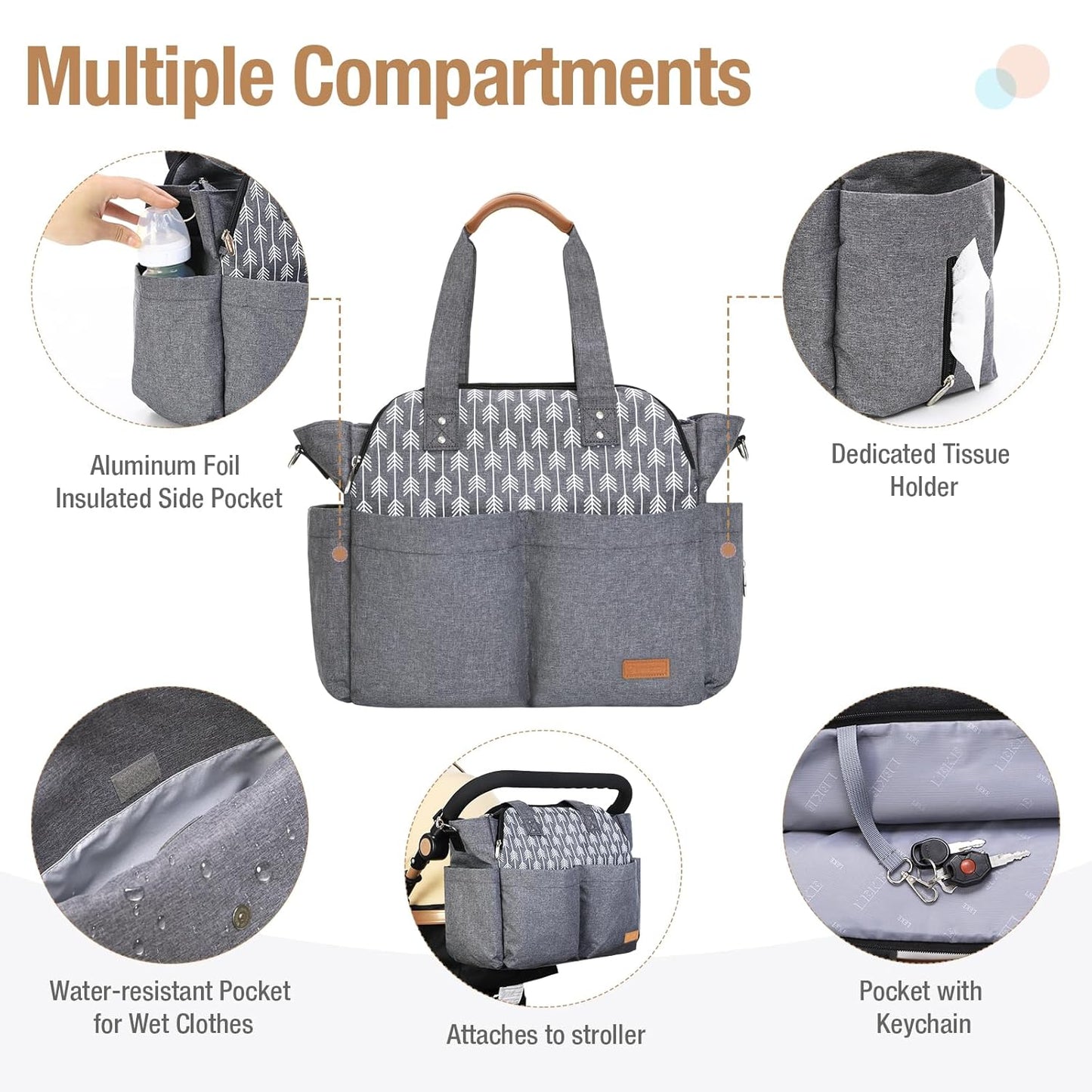 Grosse Wickeltasche mit Wickelunterlage, Grau
