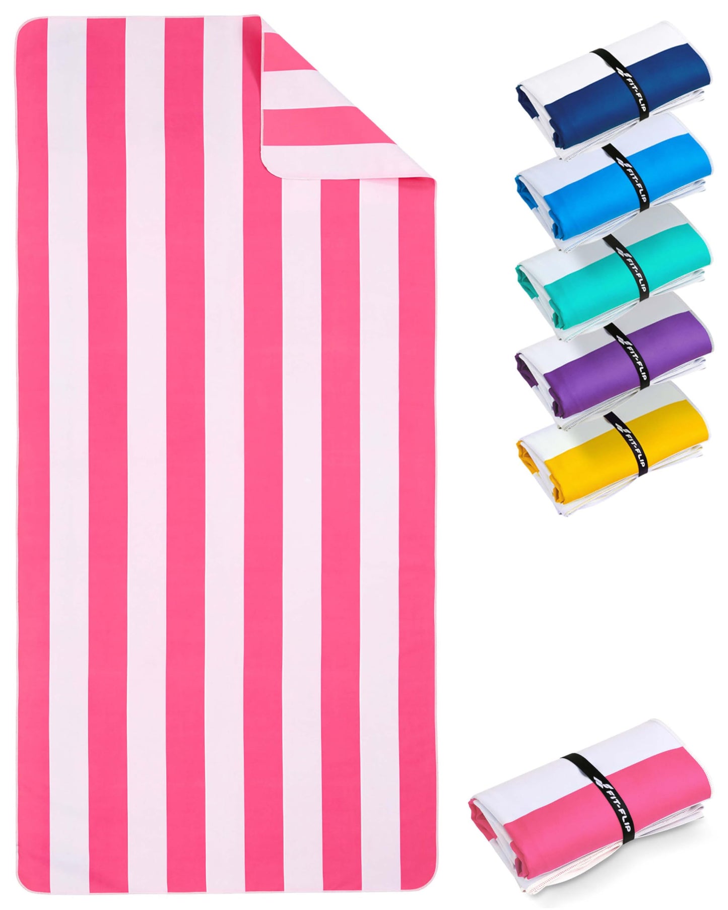 Schnelltrocknendes Strandhandtuch, 160cm x 90cm 06 Pink - Weiss