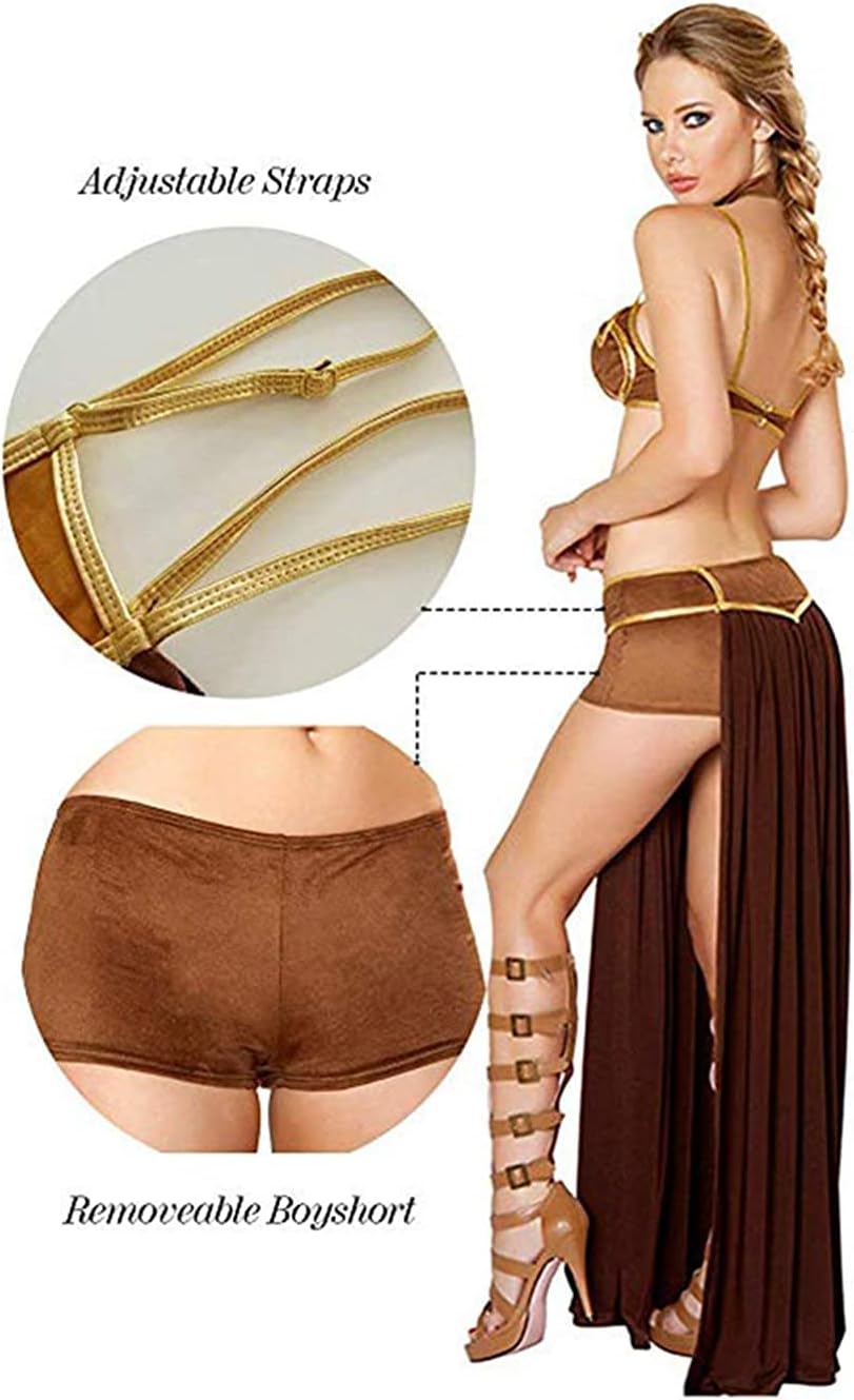 Sexy Damenkostüm Prinzessin Leia Cosplay, M Brown