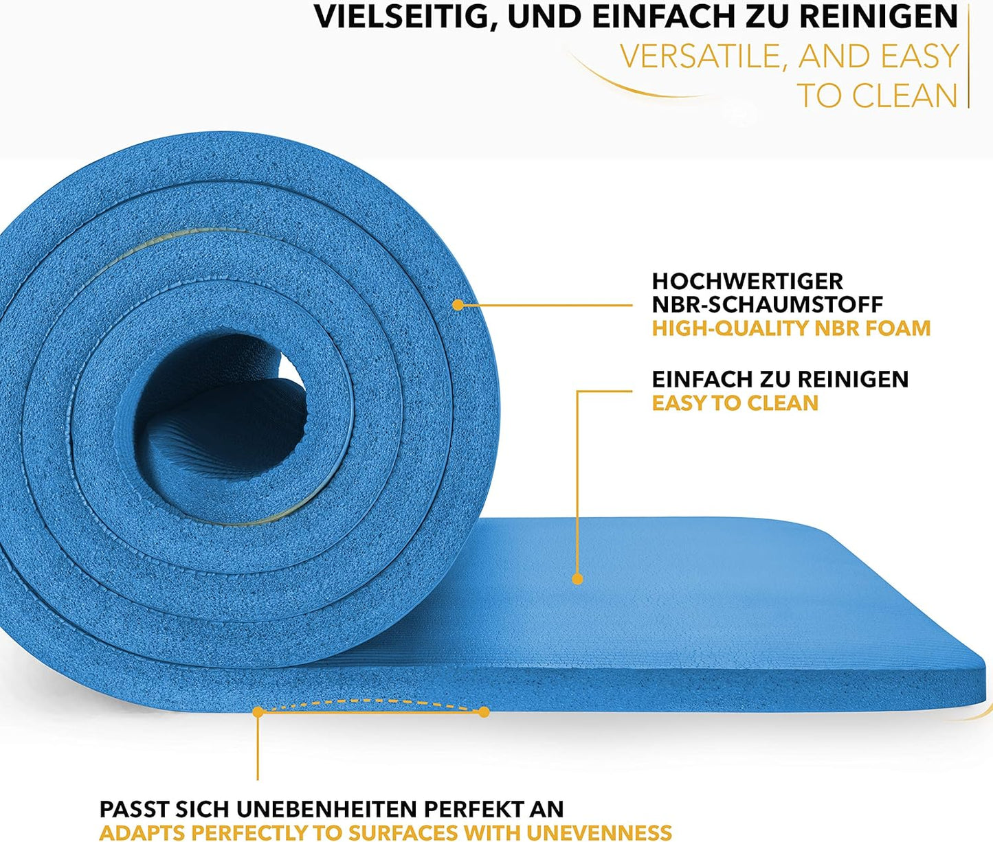 Yogamatte mit Tragegurt, Blau 185 x 60 x 1,0cm