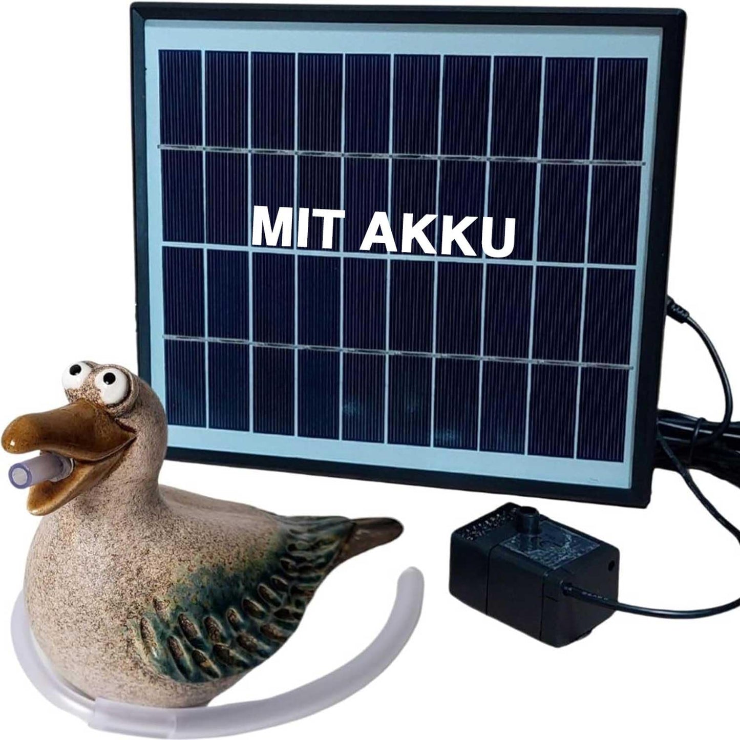 Wasserspeier Solarbrunnen mit Akku-Pumpe