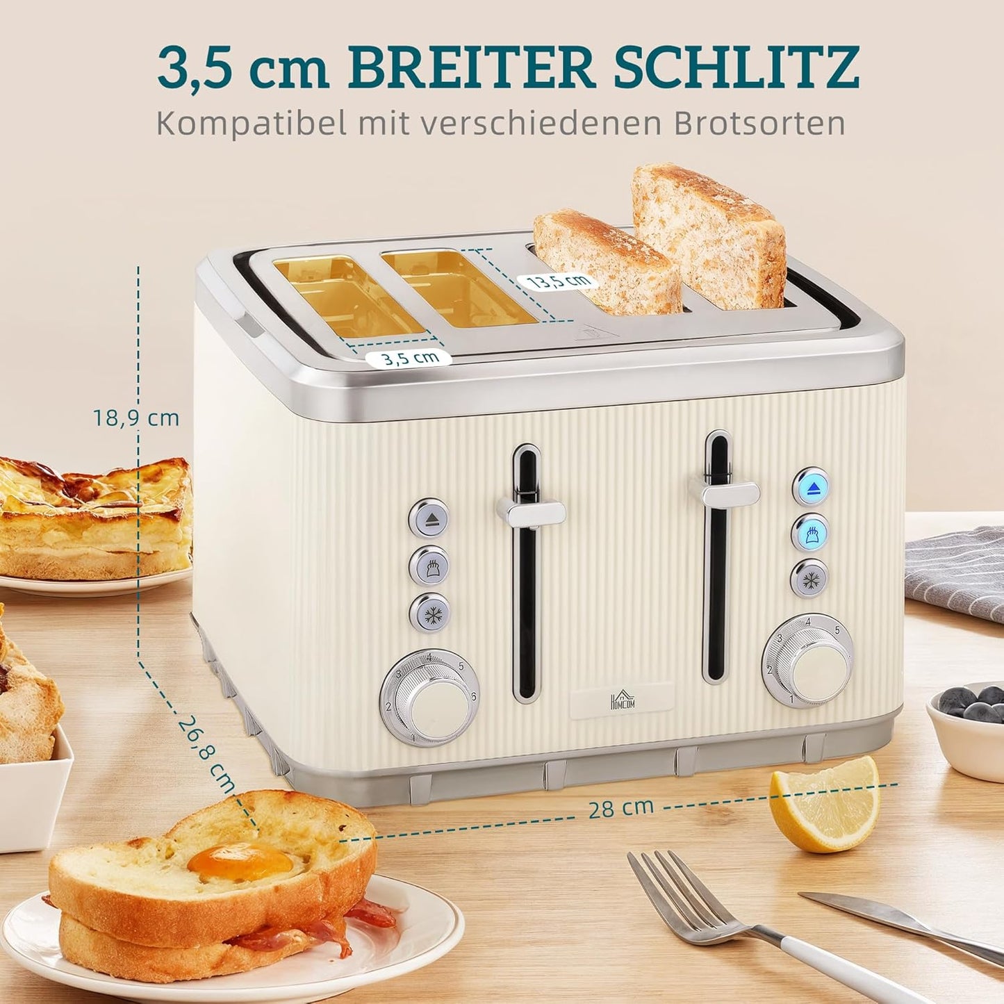 Frühstücksset mit Wasserkocher und Toaster, Cremeweiss
