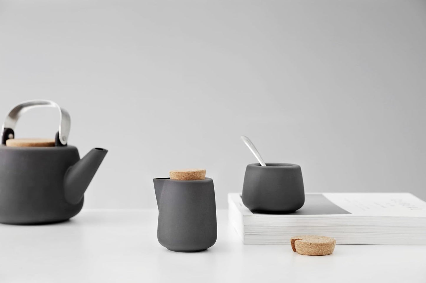 Kaffee- und Tee-Servierset mit Kännchen und Zuckerdose, Anthrazitgrau
