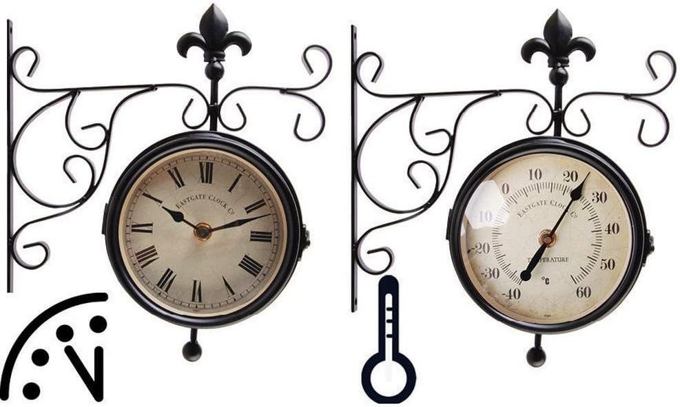 Wanduhr-Bahnhofsuhr mit Thermometer (25x10x30 cm)