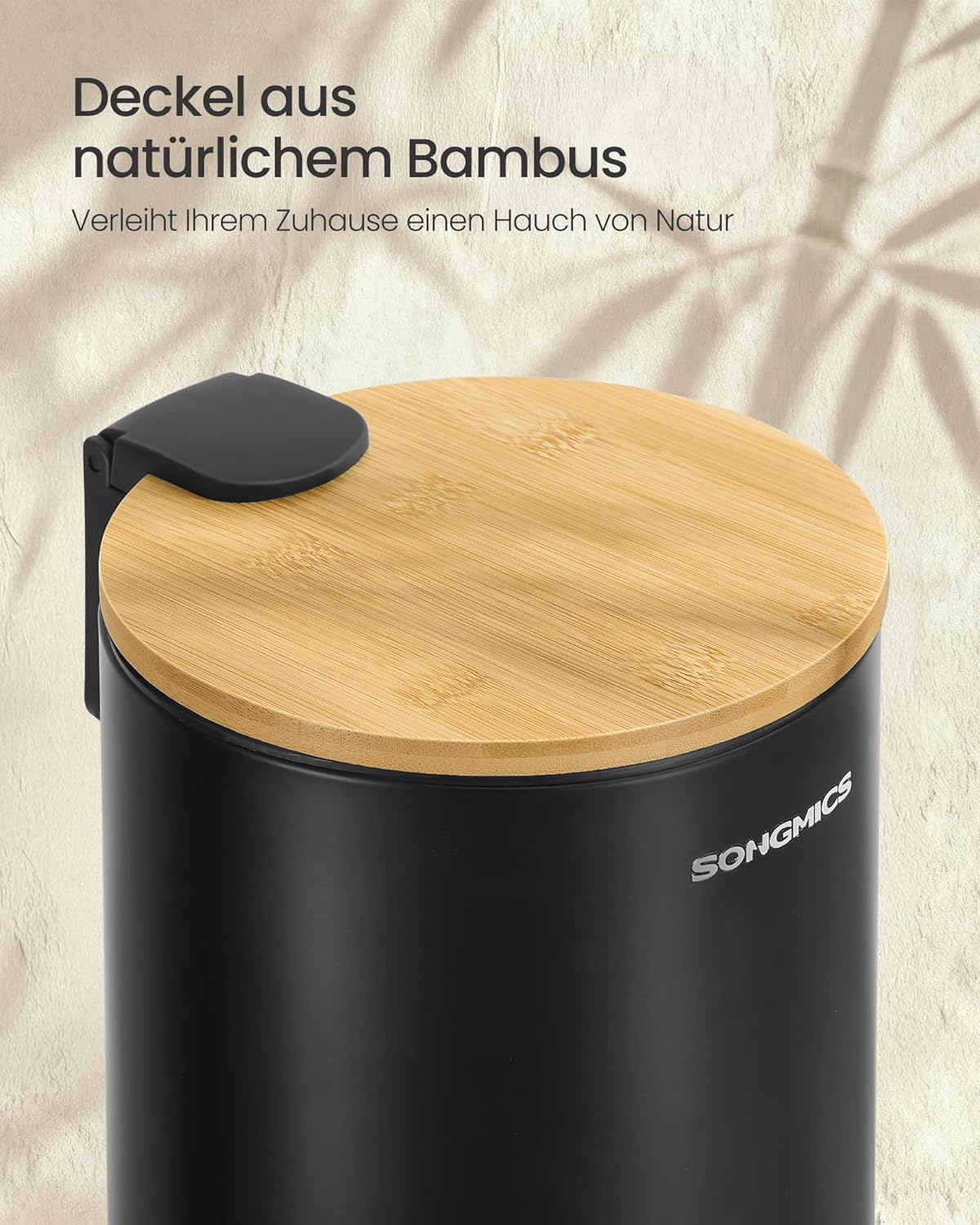 Kosmetikeimer mit Bambusdeckel, 6 Liter, Tintenschwarz 6 L