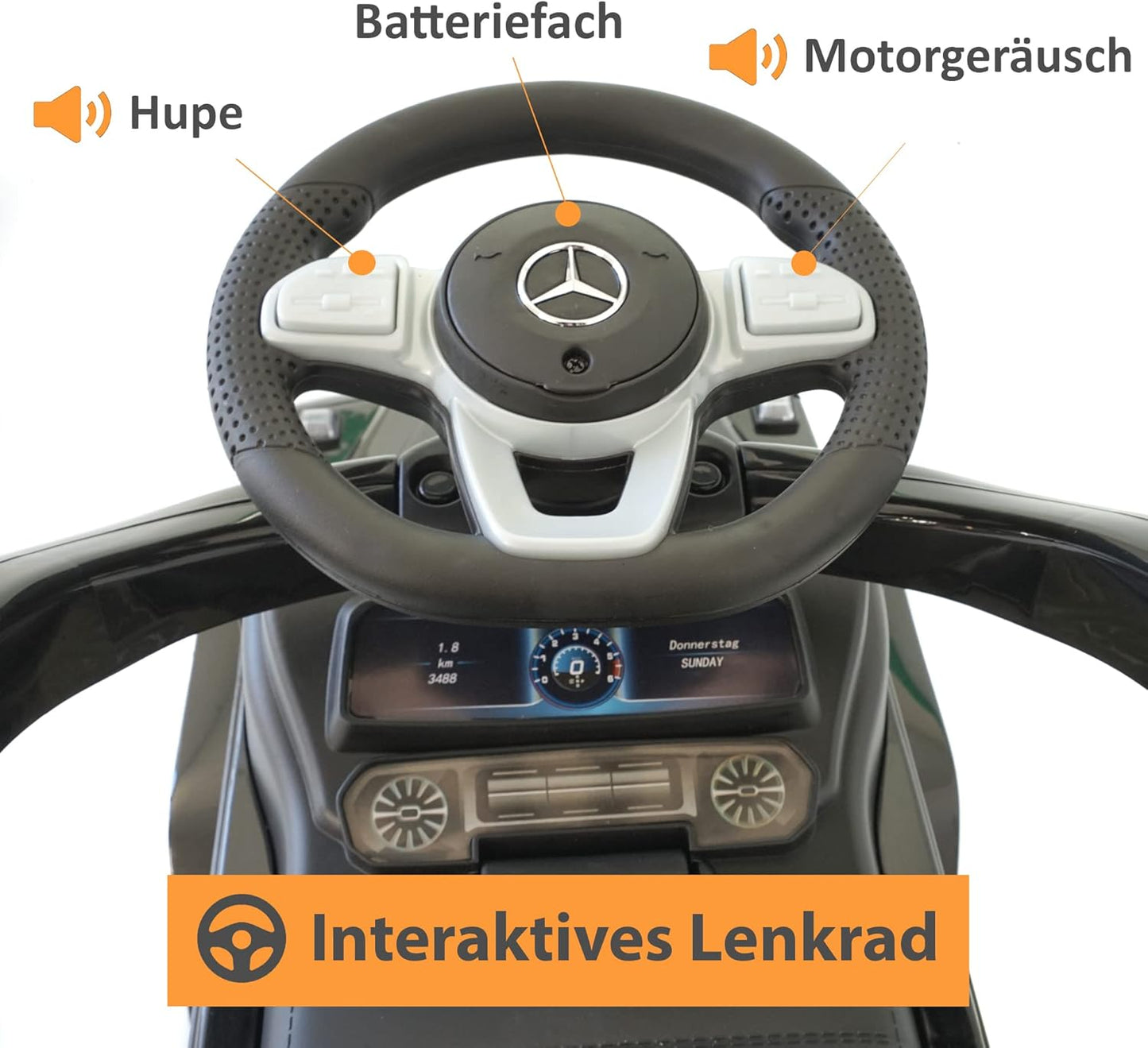Rutschauto mit Schiebestange, Schwarz