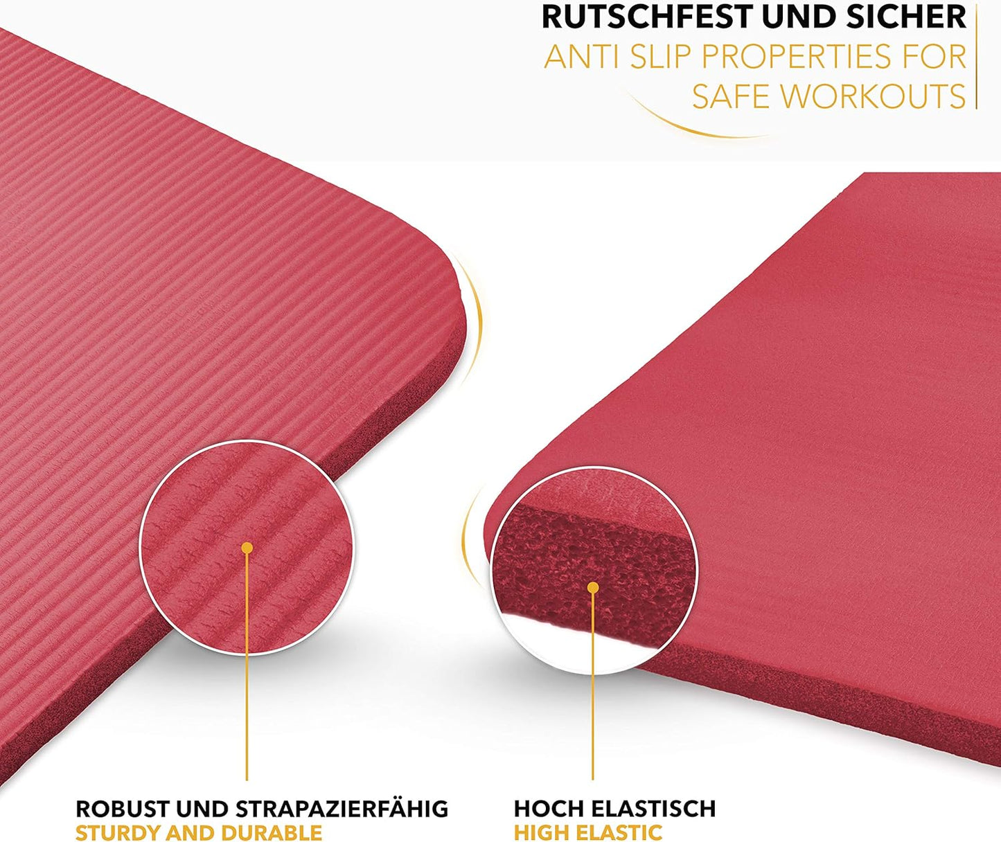 Yogamatte mit Tragegurt, Rot 185 x 60 x 1,5cm