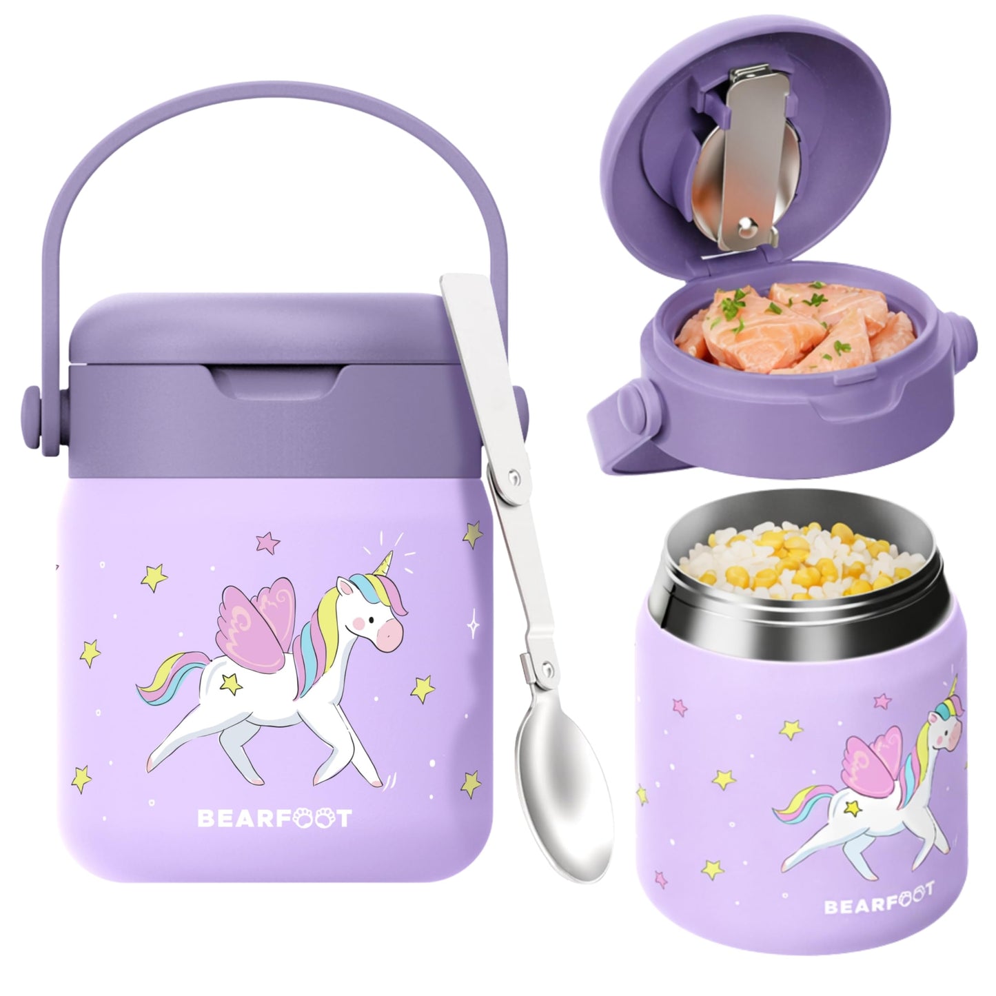 Einhorn-Thermobehälter mit Löffel, Einhorn - Lila 500ml