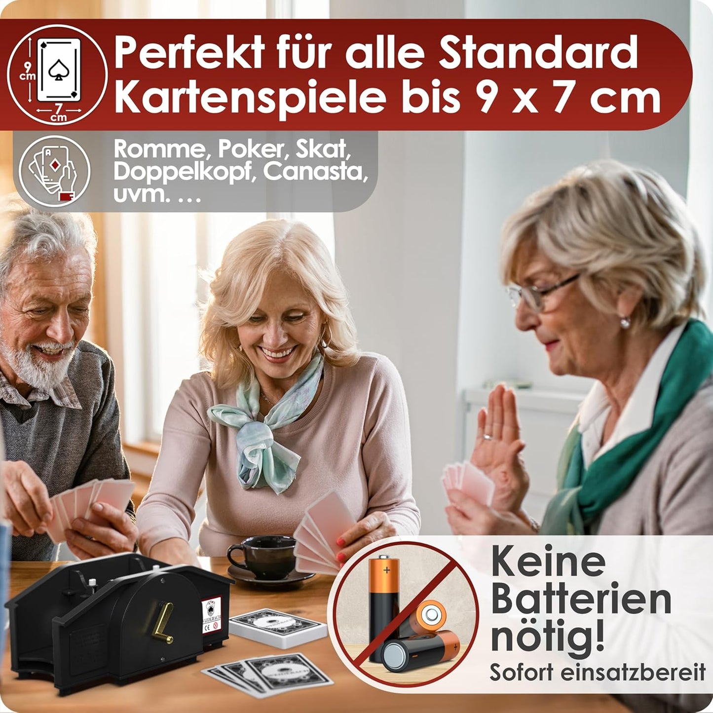 Kartenmischmaschine mit Kurbel, Schwarz