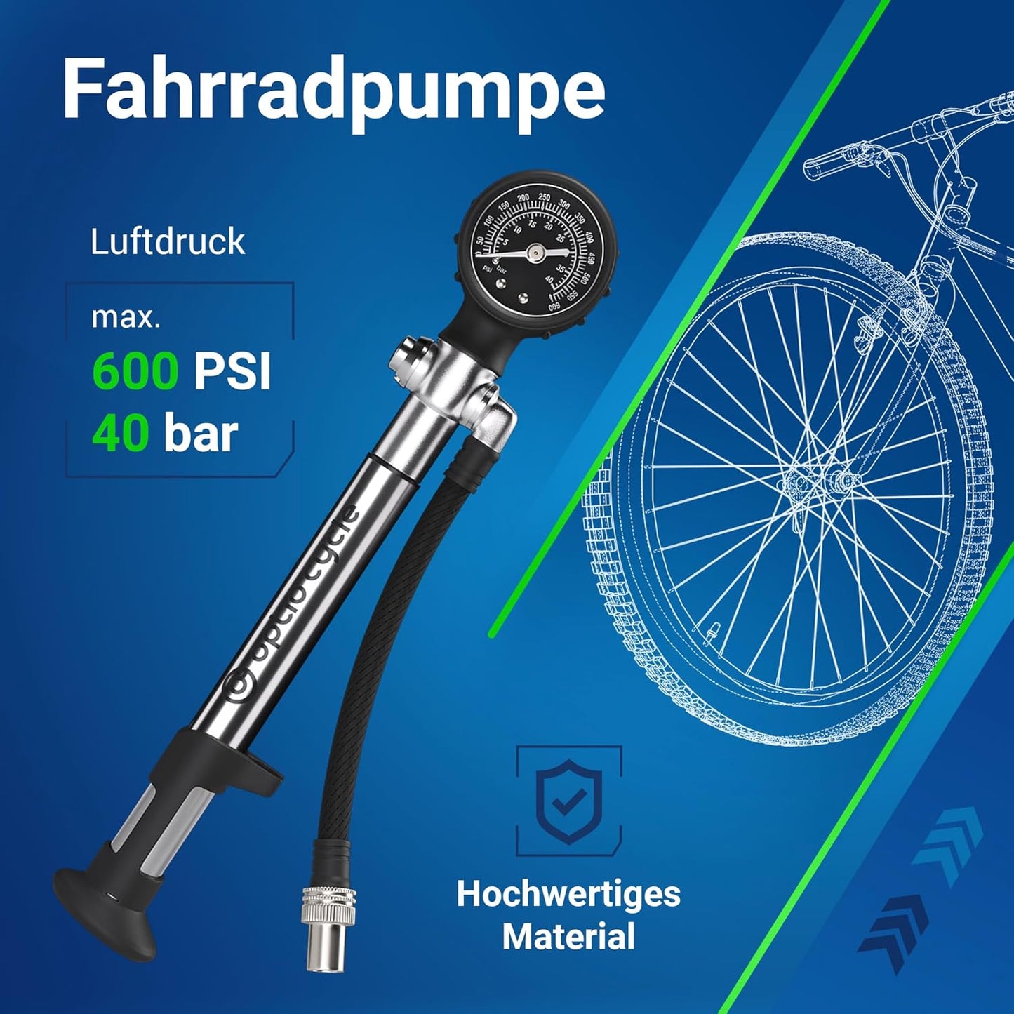Hochdruck Dämpferpumpe Velo, 600 PSI / 40 Bar