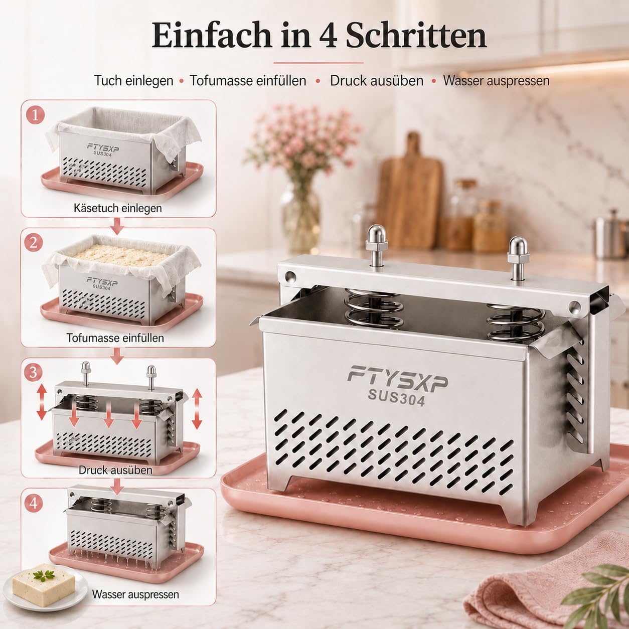 Tofupresse mit verstellbarem Druck, 25x16x13cm