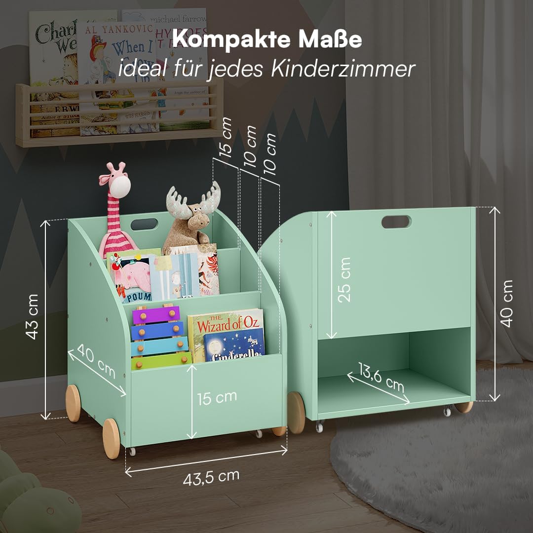 Kinderregal mit Bücherfach und Geheimfach, Mintgrün