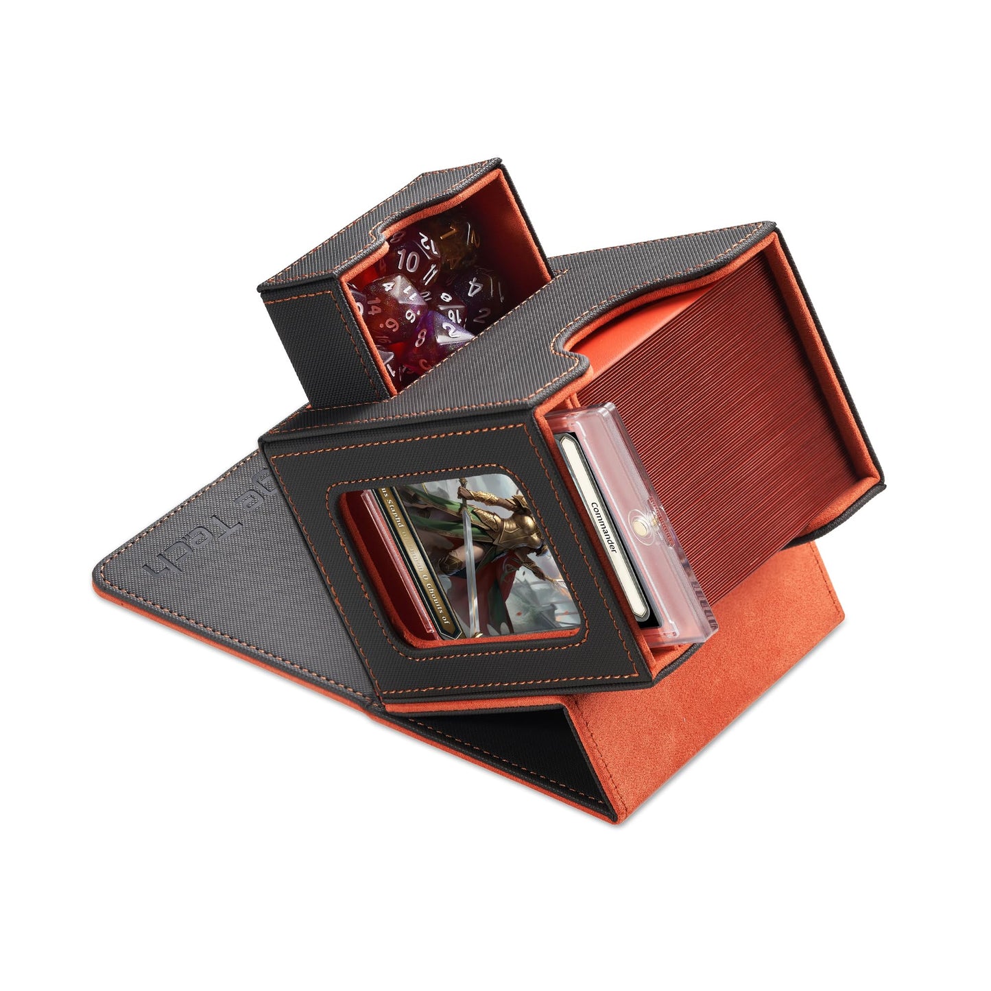 Commander Deckbox für MTG mit Karten- und Würfelschale, 1. Classic (Dunkelgrau/Orange)